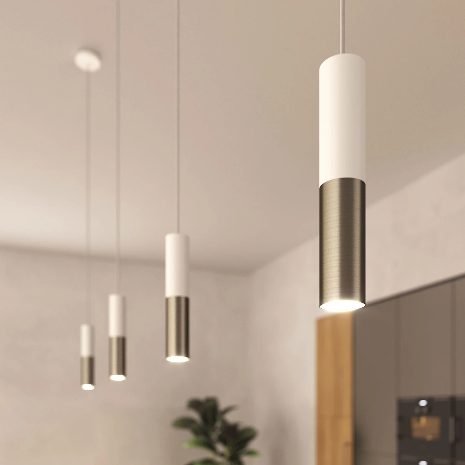 Lámpara de suspensión con pantalla metálica doble Tub-E14