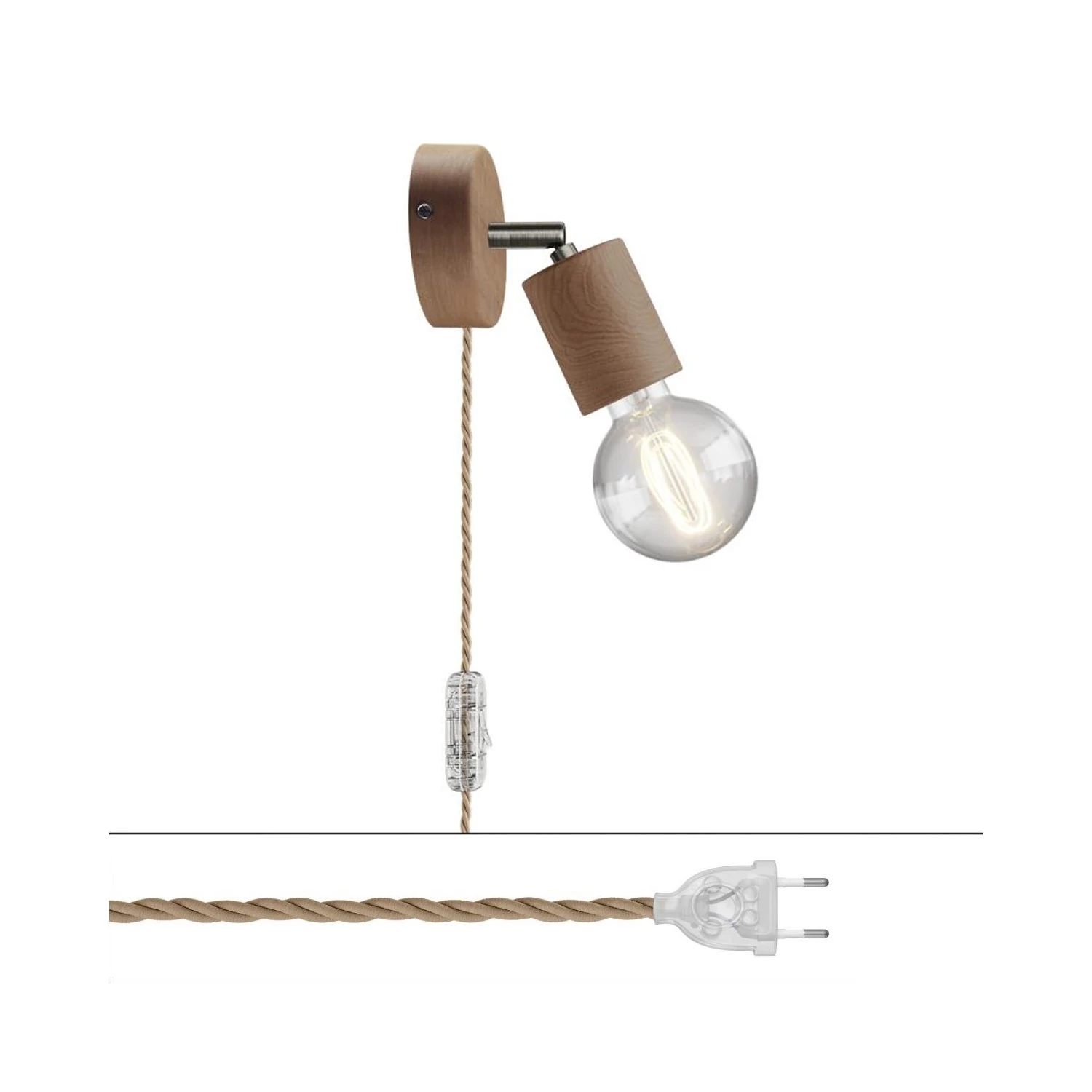 Lámpara Spostaluce con articulación de madera orientable