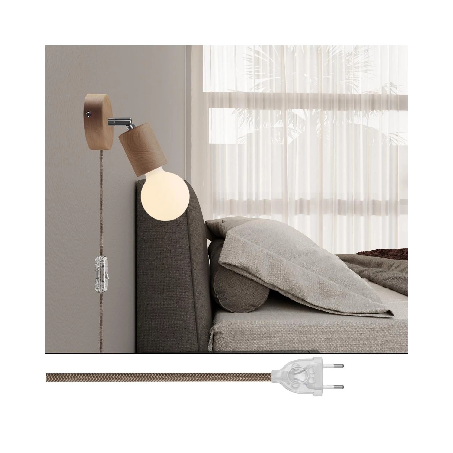 Lámpara Spostaluce con articulación de madera orientable