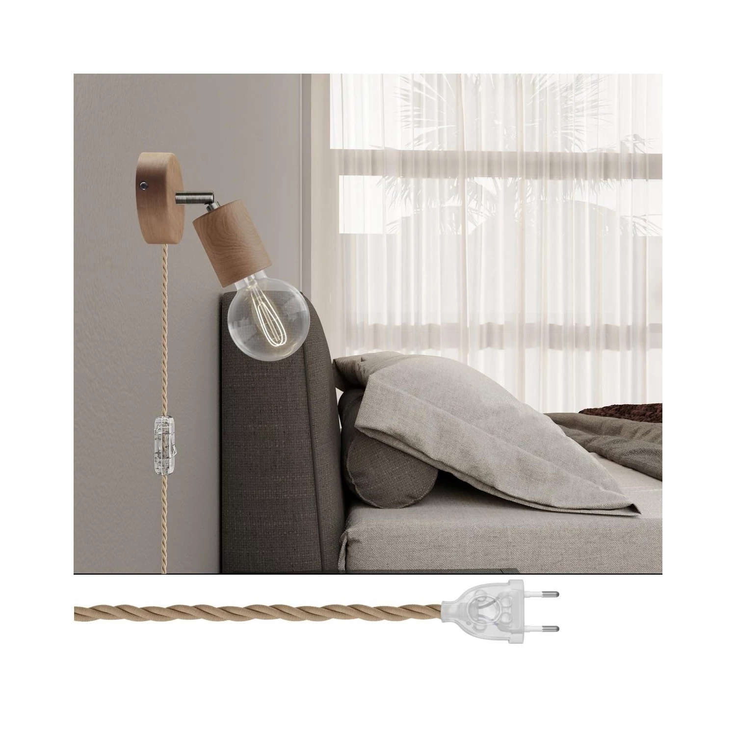 Lámpara Spostaluce con articulación de madera orientable
