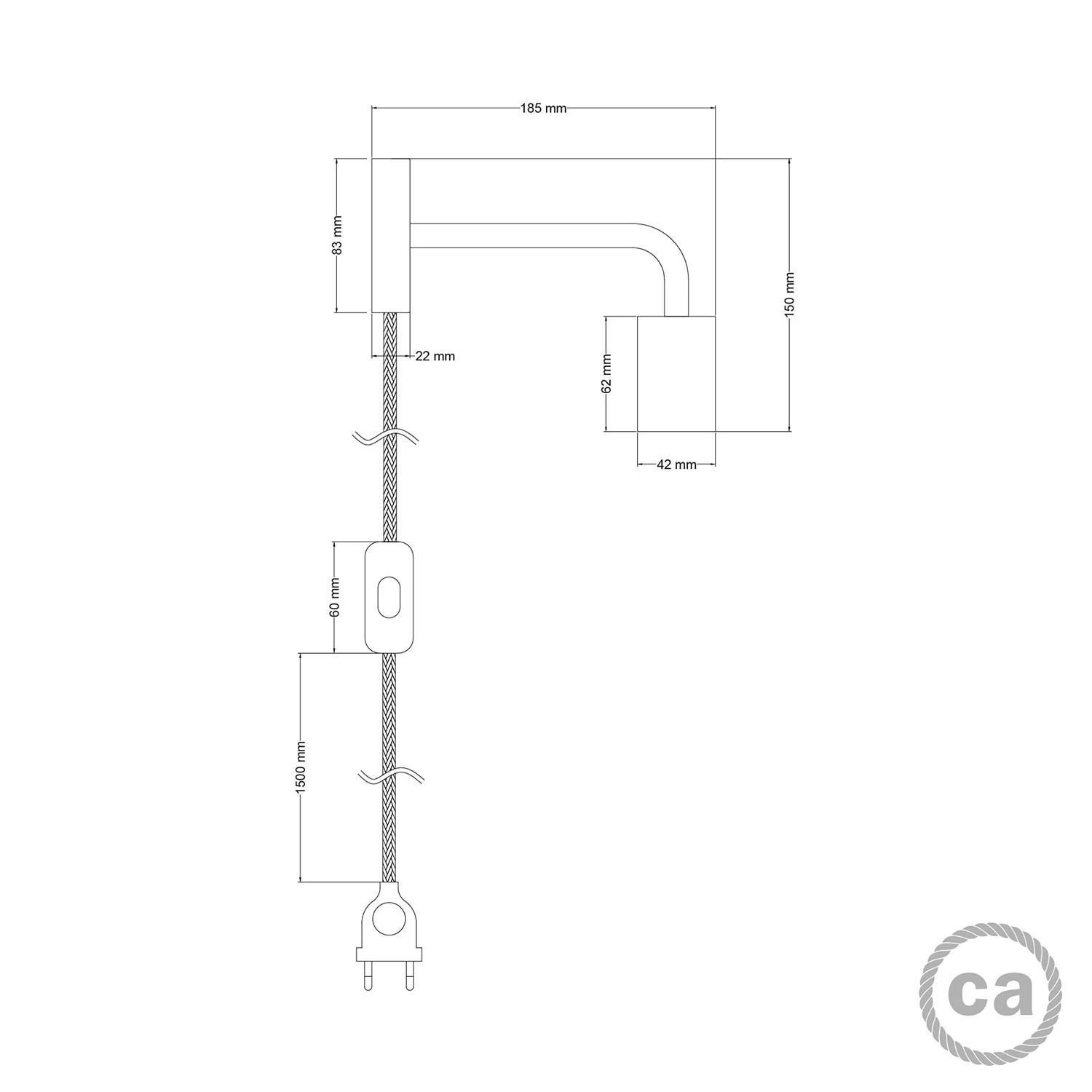 Lámpara Spostaluce de metal con extensión curva