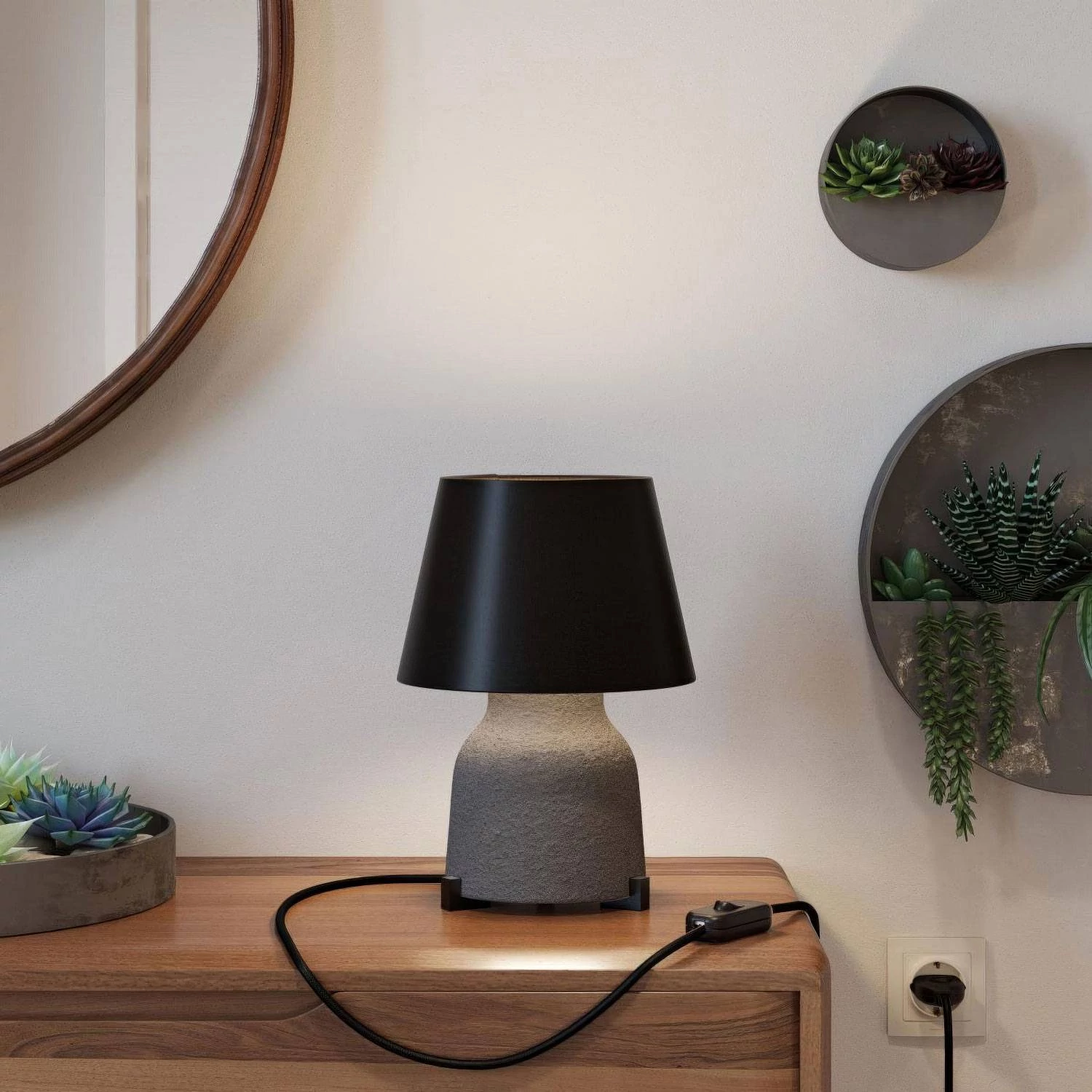 Lámpara de mesa de cerámica Vase con pantalla Imperio