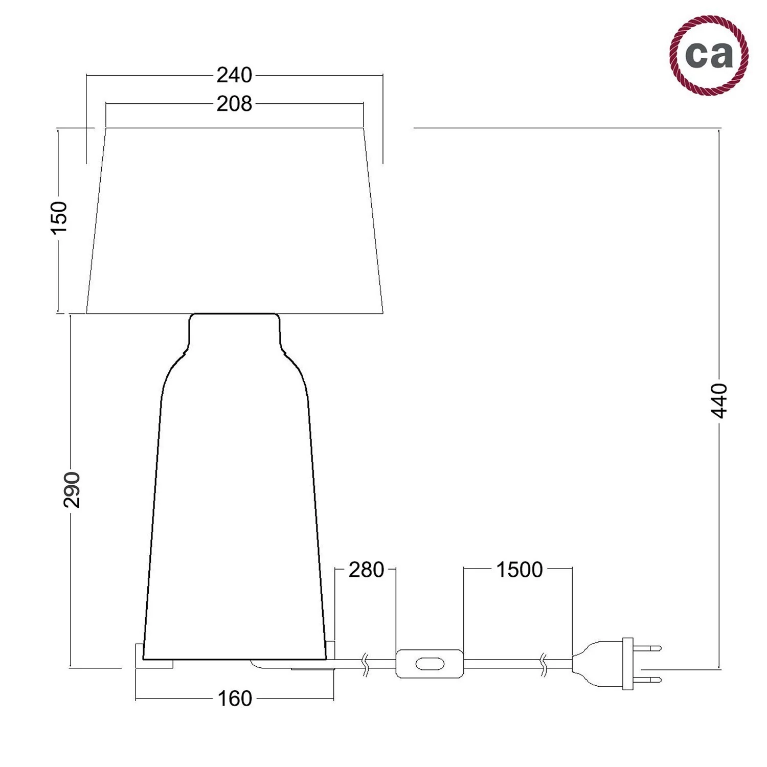 Lámpara de mesa de cerámica Bottle con pantalla Athena