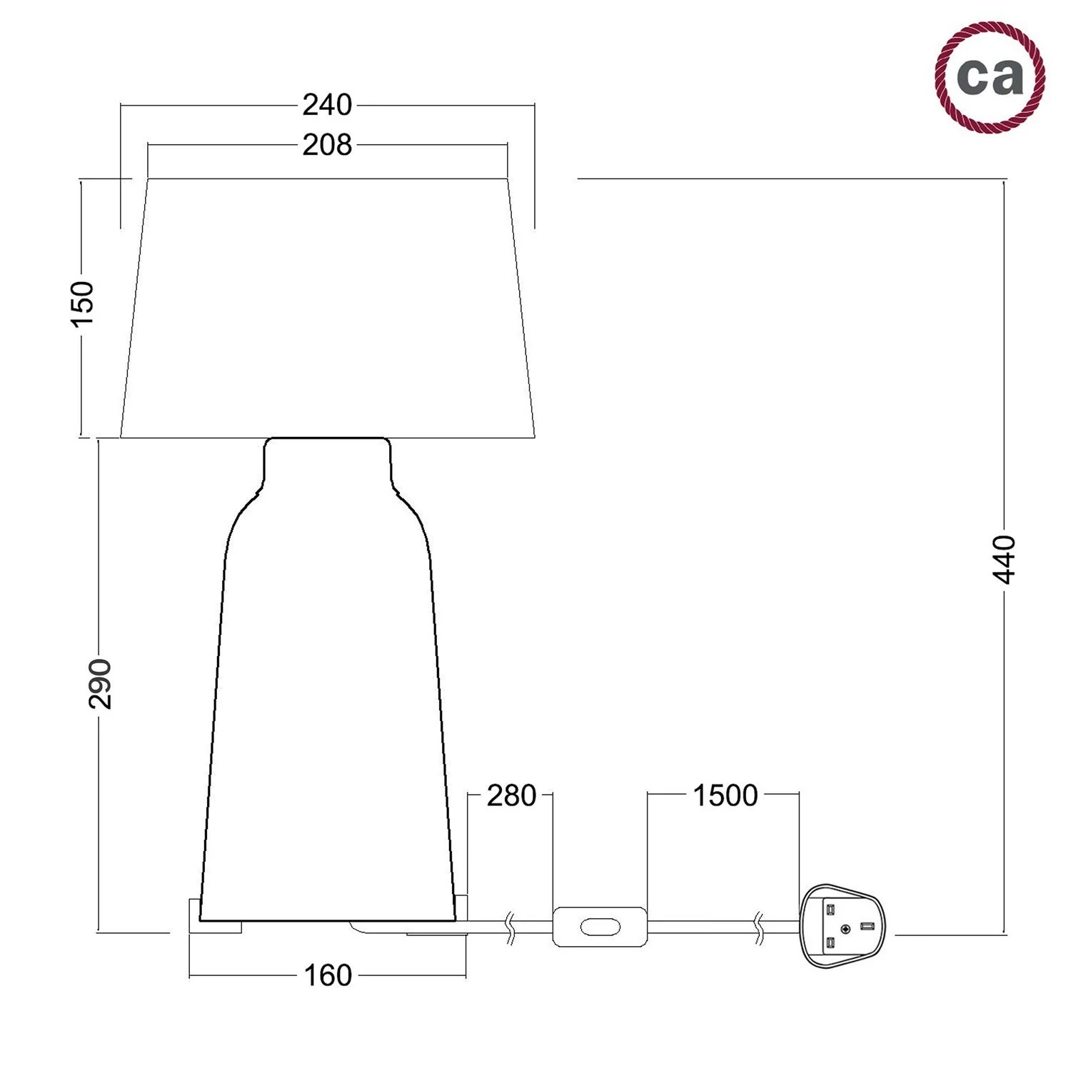 Lámpara de mesa de cerámica Bottle con pantalla Athena