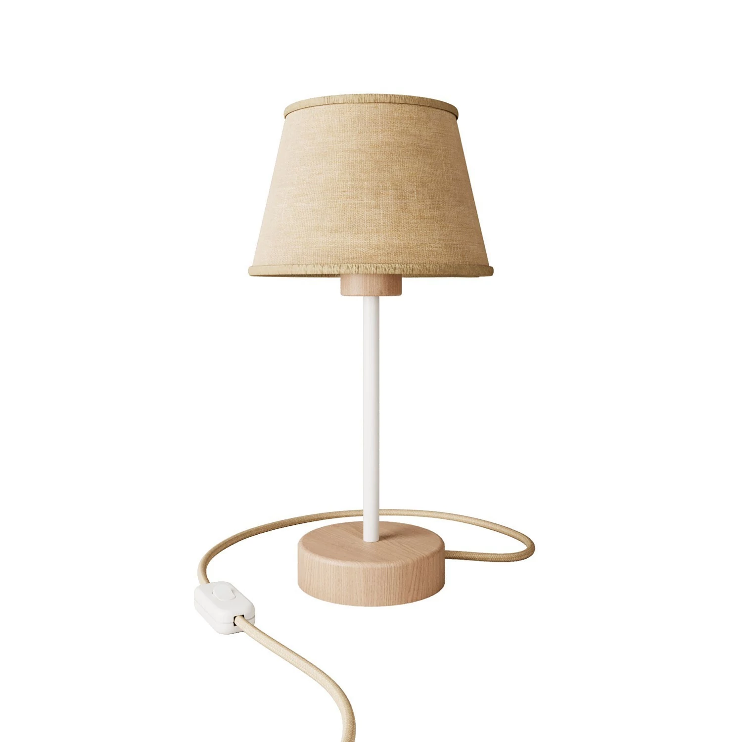 Lámpara de mesa de madera con pantalla de tela