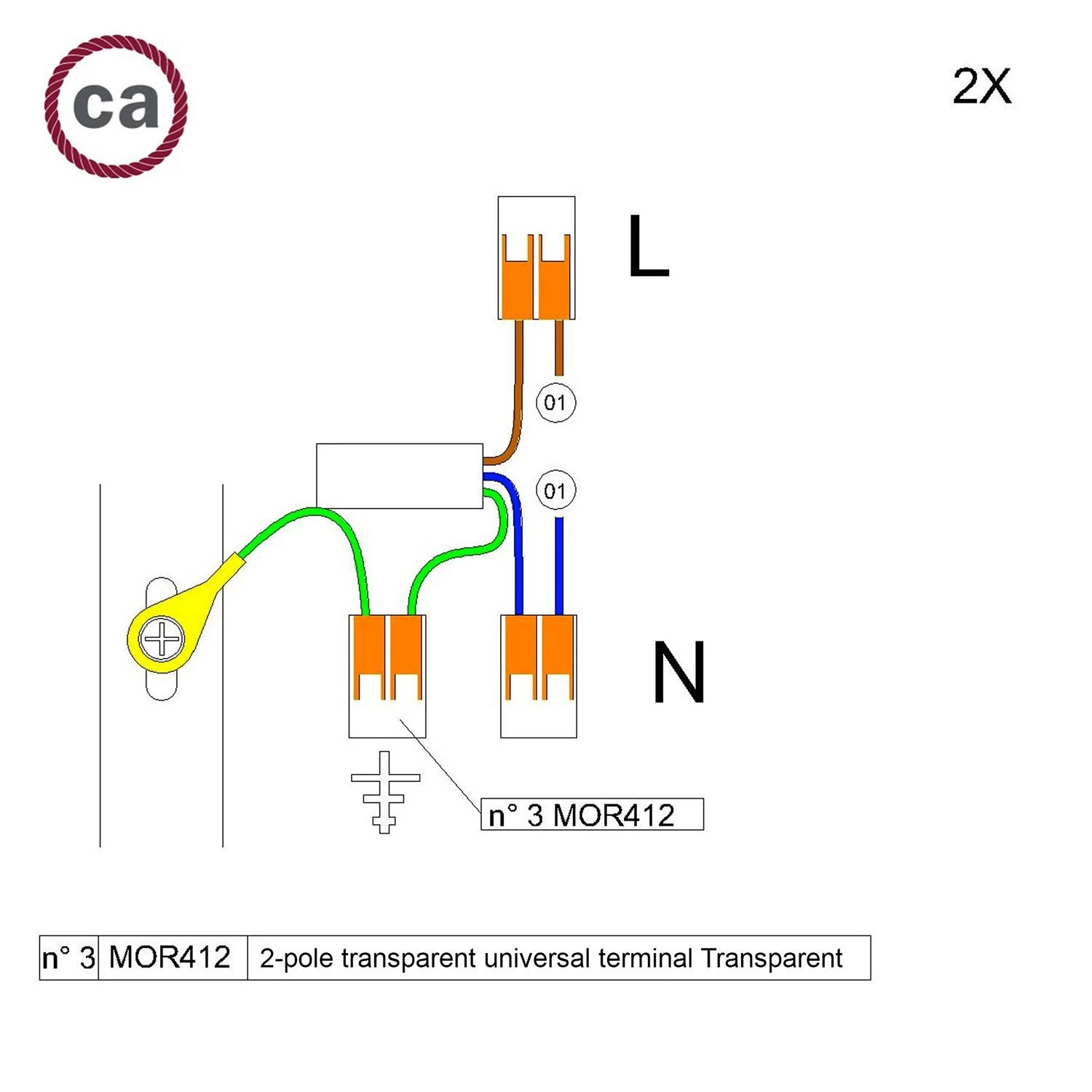 Kit de conexión WAGO para cable 2x para rosetón de 1 agujero