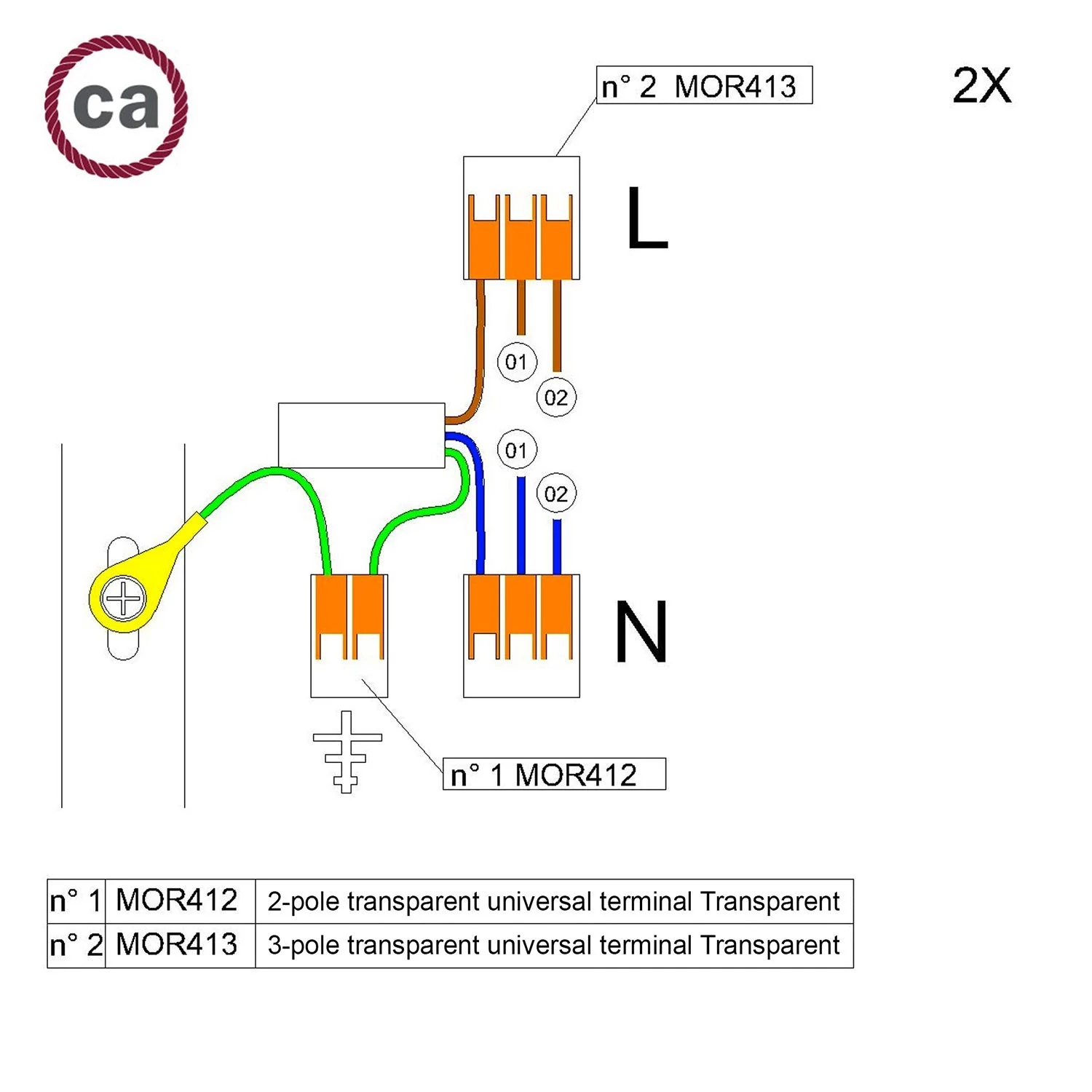 Kit de conexión WAGO para cable 2x para rosetón a 2 agujeros