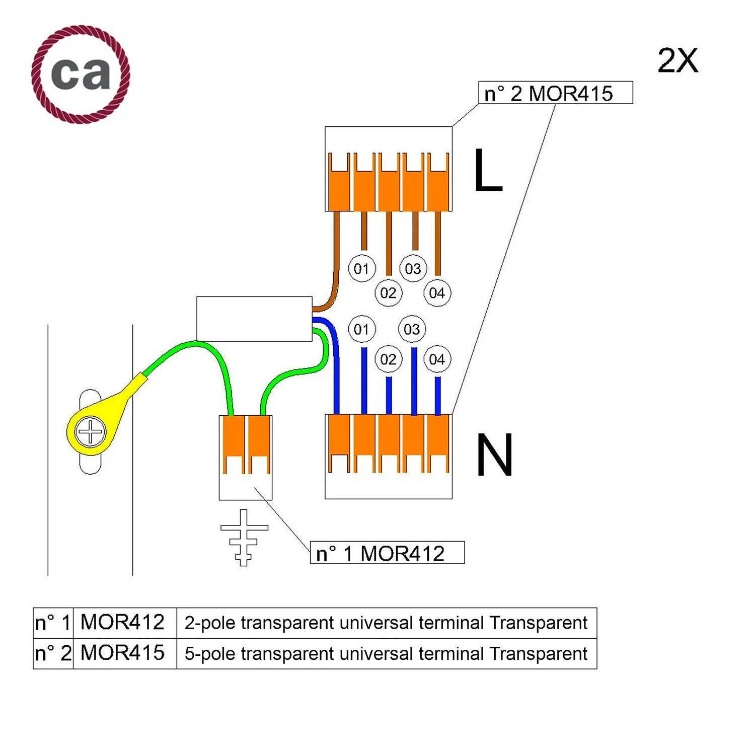 Kit de conexión WAGO para cable 2x para Rosetón a 4 agujeros