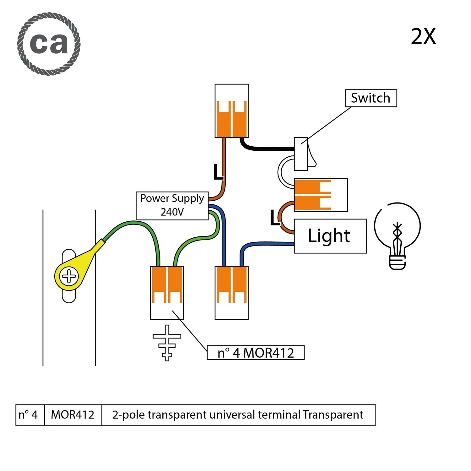 Kit Wago para mini rosetón con interruptor para cable 2x