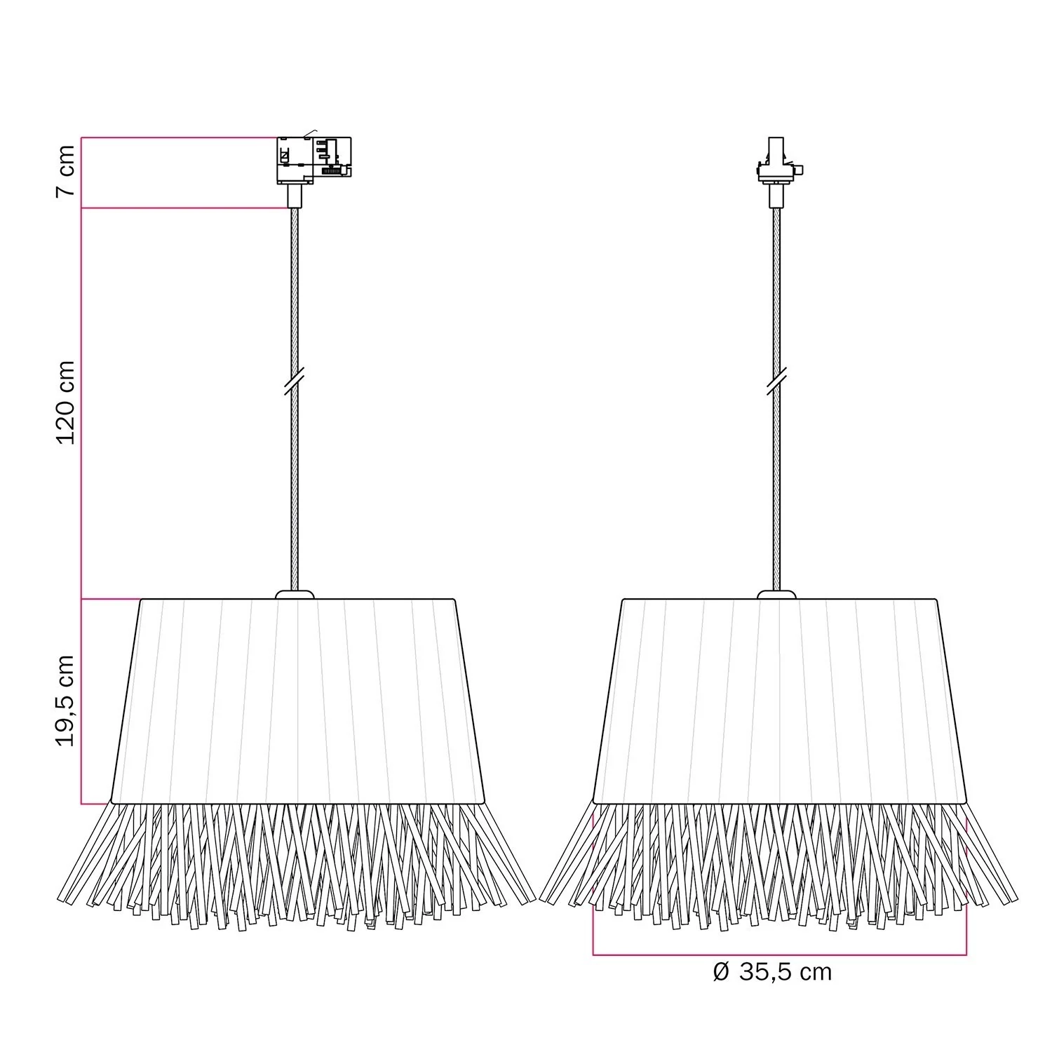 Lámpara de carril con pantalla de rafia