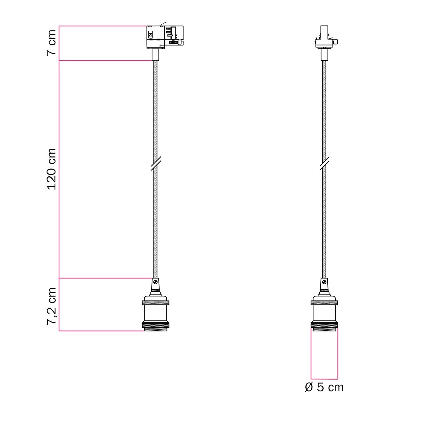 Lámpara con cable trenzado para carril