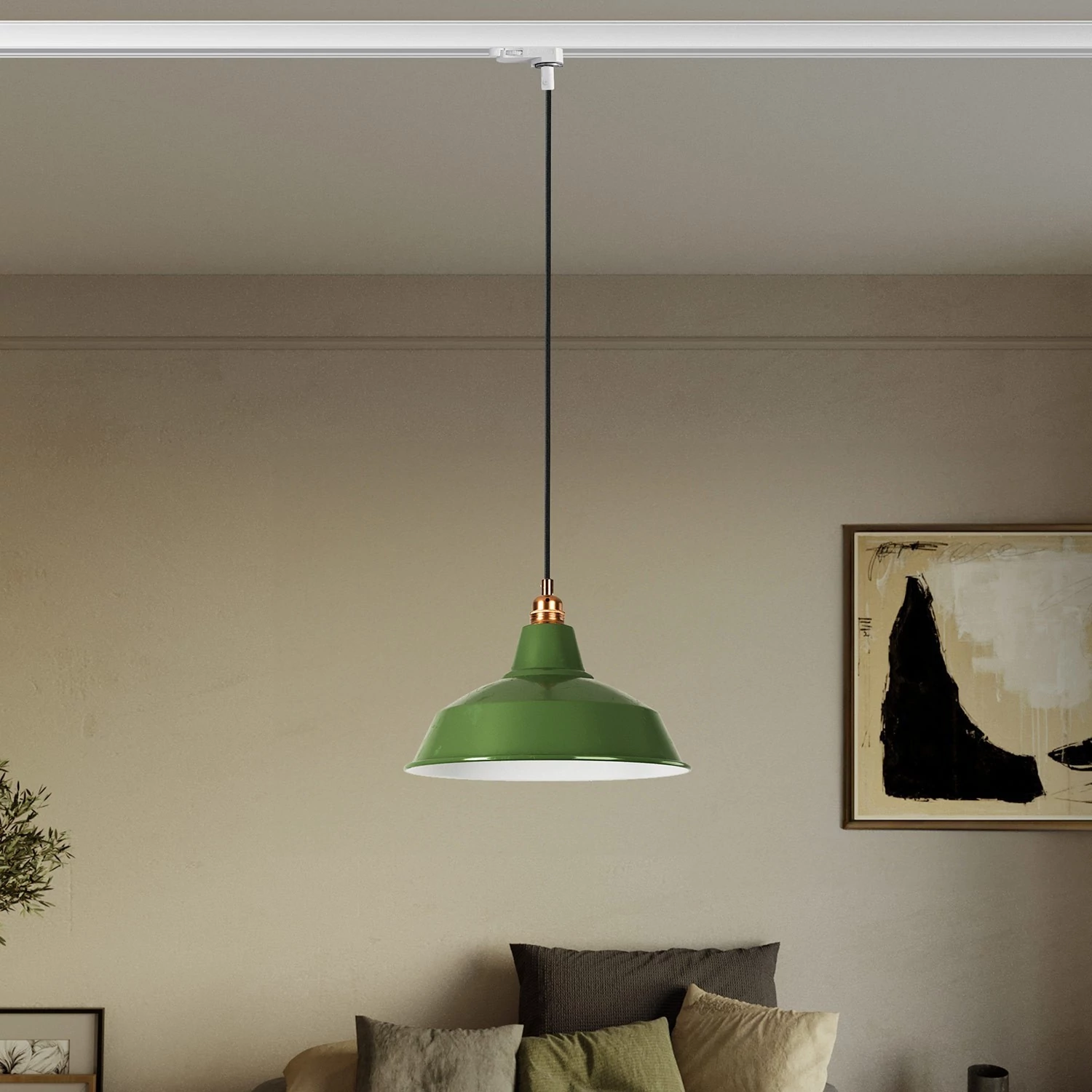 Lámpara industrial con pantalla metálica para carril