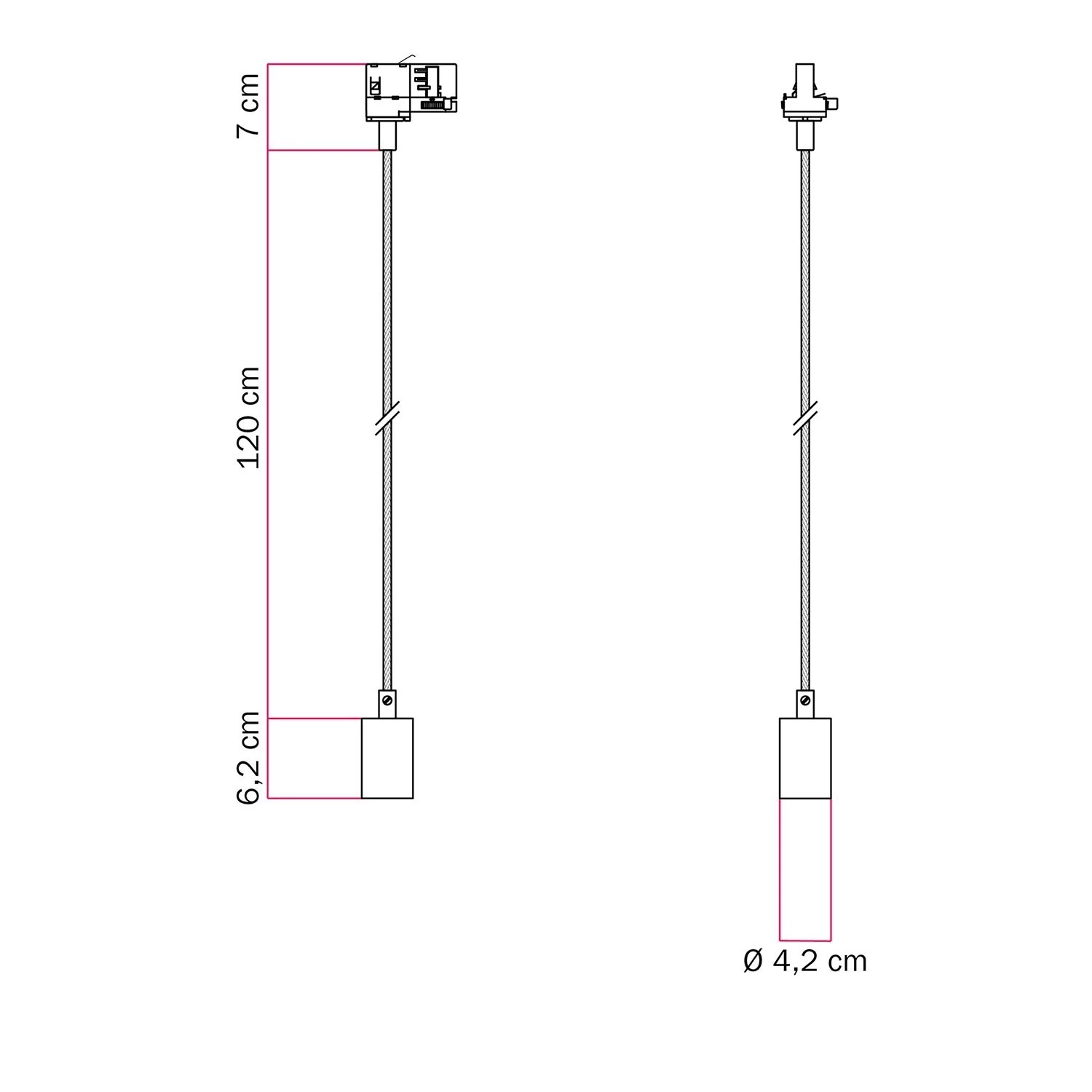 Lámpara industrial de metal con adaptador para carril.