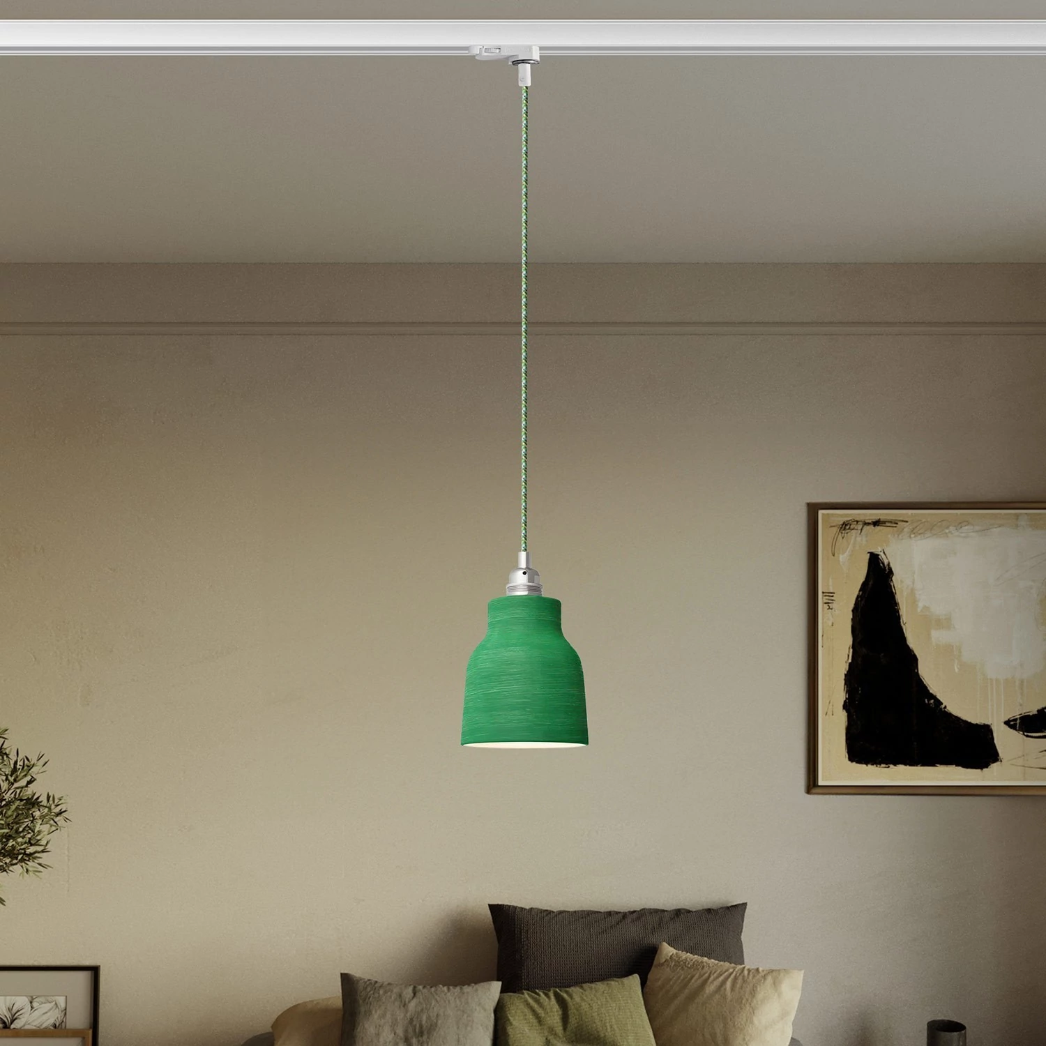 Lámpara con pantalla de cerámica y adaptador para carril