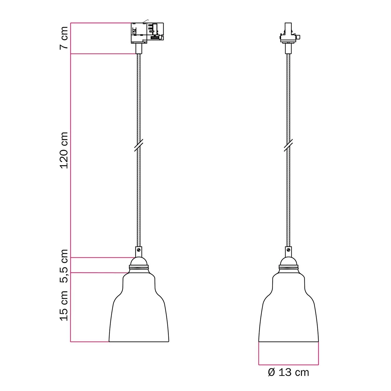 Lámpara con pantalla de cerámica y adaptador para carril