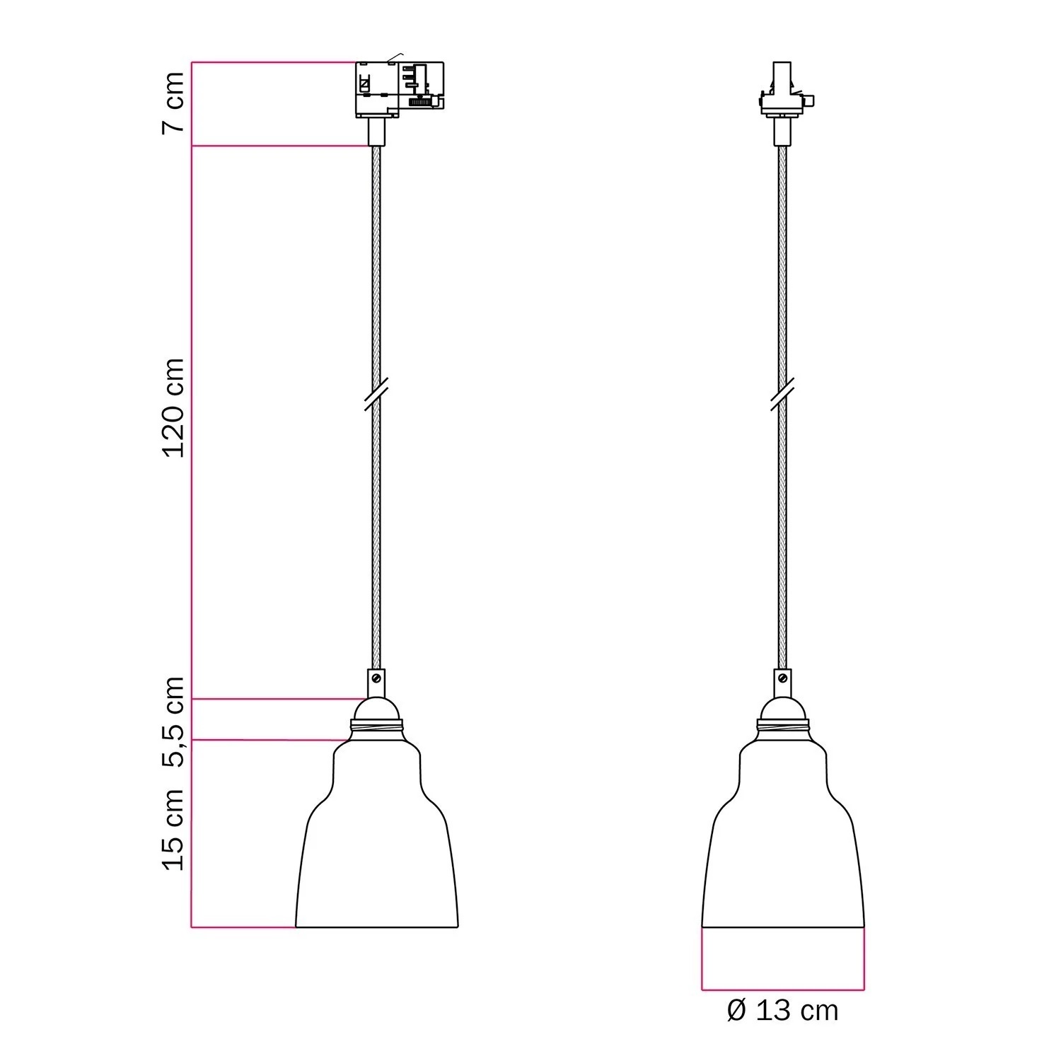 Lámpara con pantalla de cerámica y adaptador para carril