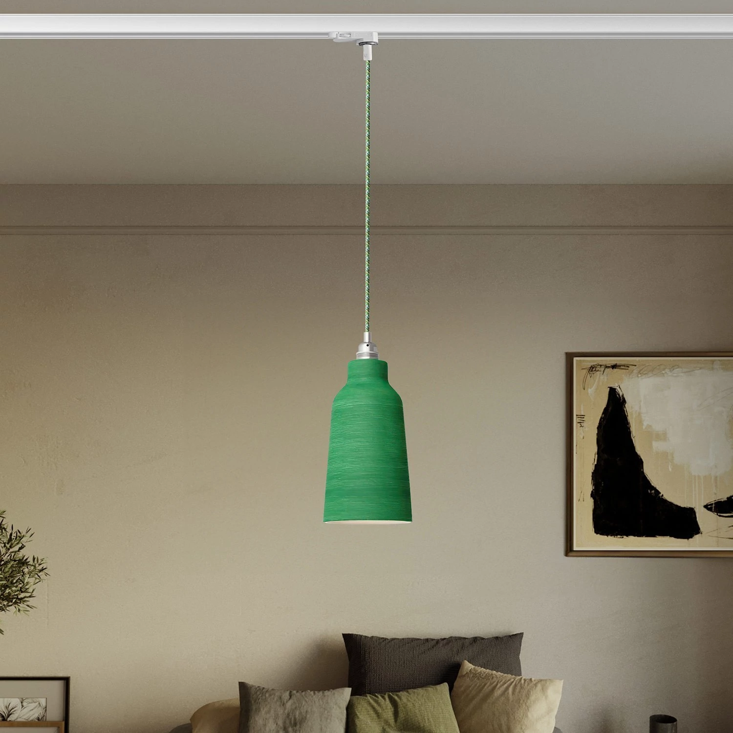 Lámpara Cottage con pantalla de cerámica y adaptador para carril.