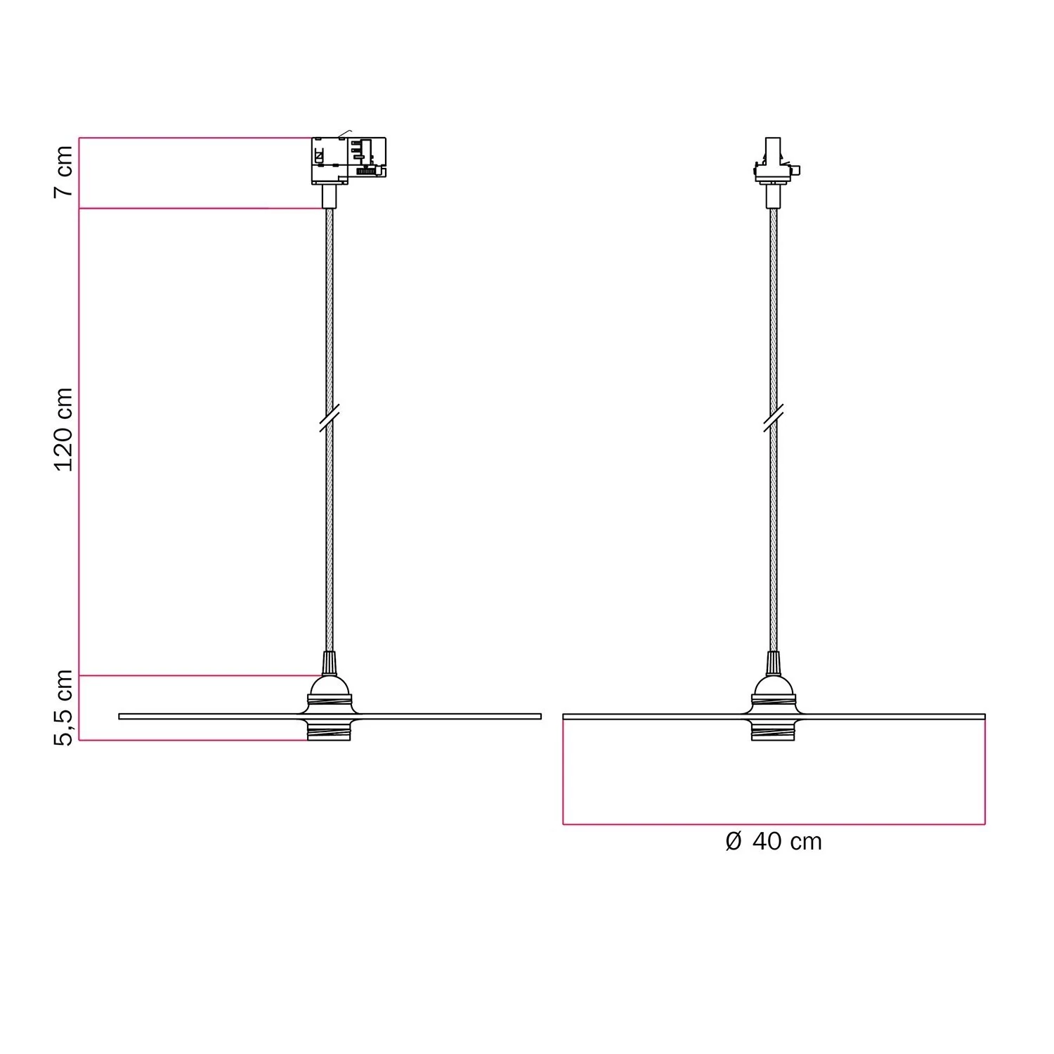 Lámpara de carril con pantalla plana grande