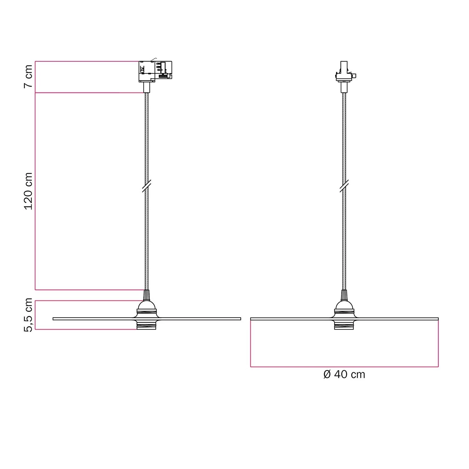 Lámpara de carril con pantalla plana grande