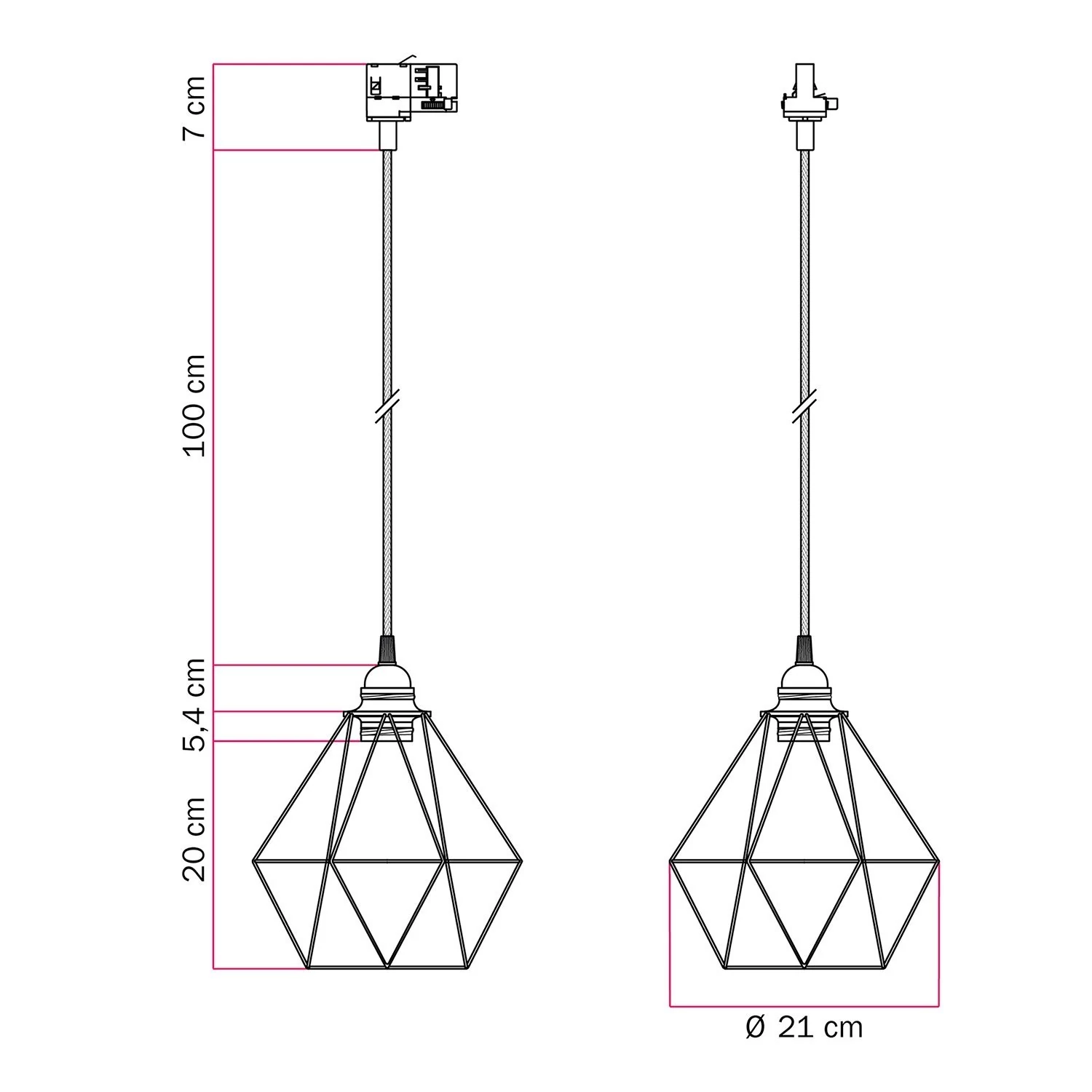 Lámpara con pantalla jaula Diamond cage para carriles