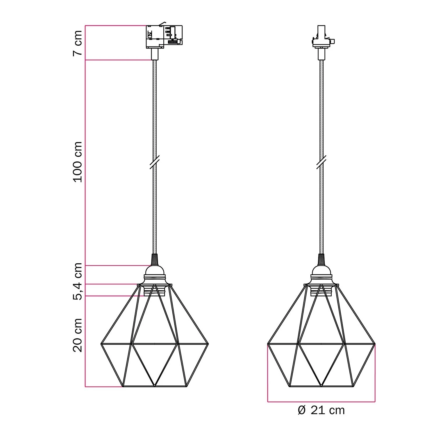 Lámpara con pantalla jaula Diamond cage para carriles