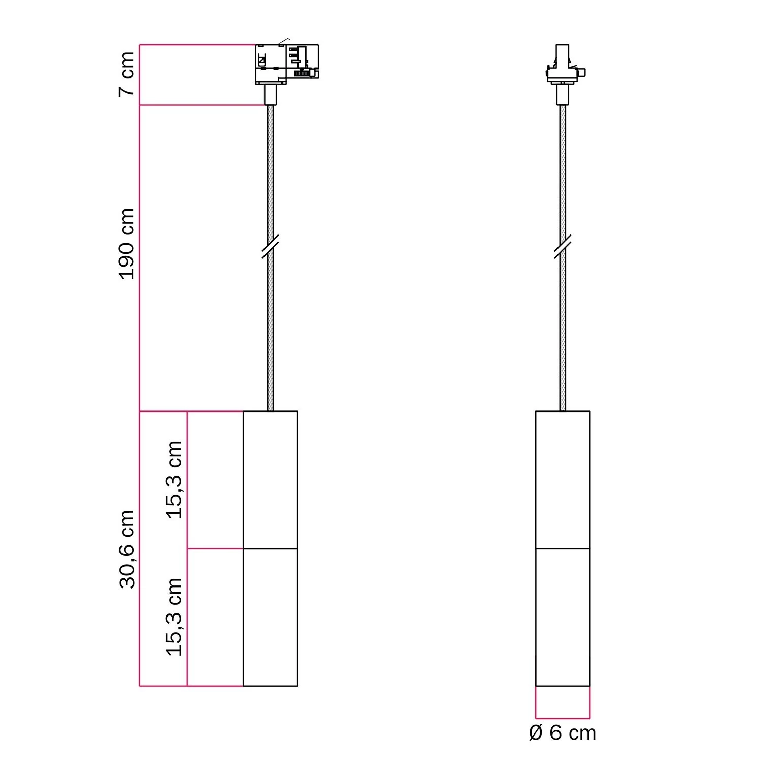 Suspensión sobre carril con pantalla metálica Tub-E14