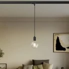 Lámpara de araña moderna sobre rieles de metal con cable textil