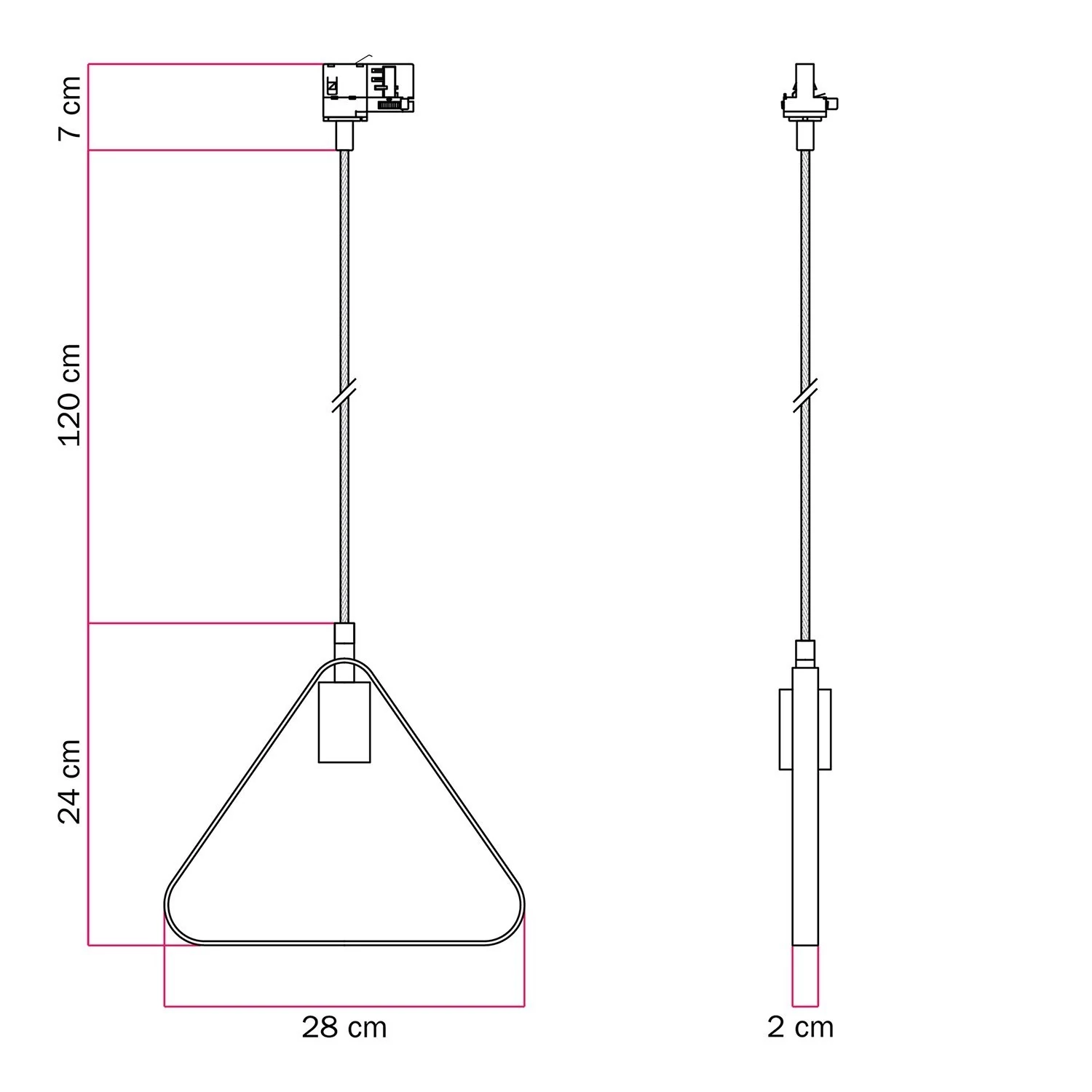 Lámpara moderna con pantalla triangular para carril
