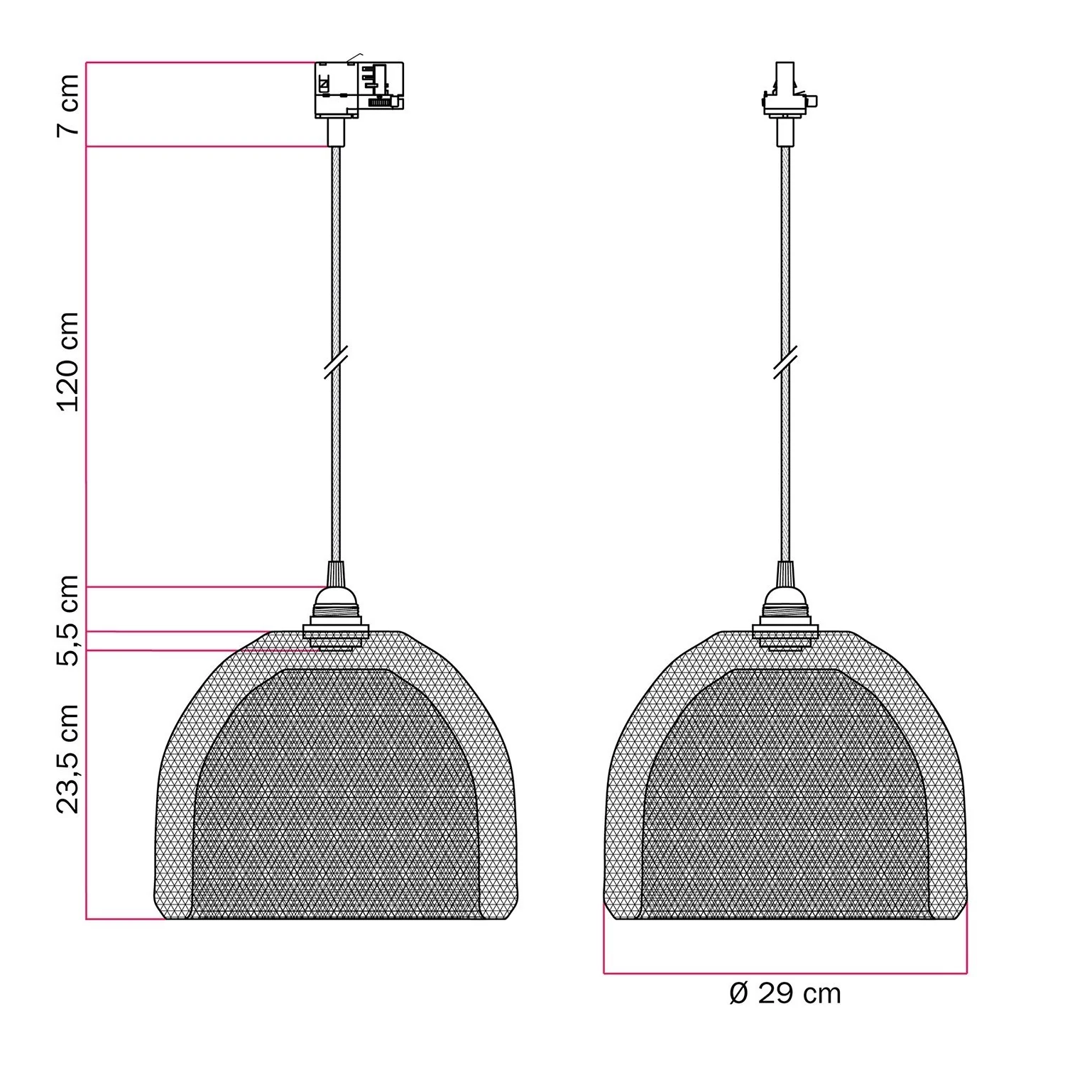 Lámpara industrial con pantalla jaula XL Ghostbell para carril