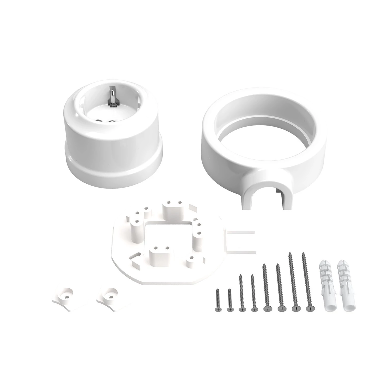 Toma Schuko de porcelana con base para canaleta de cables