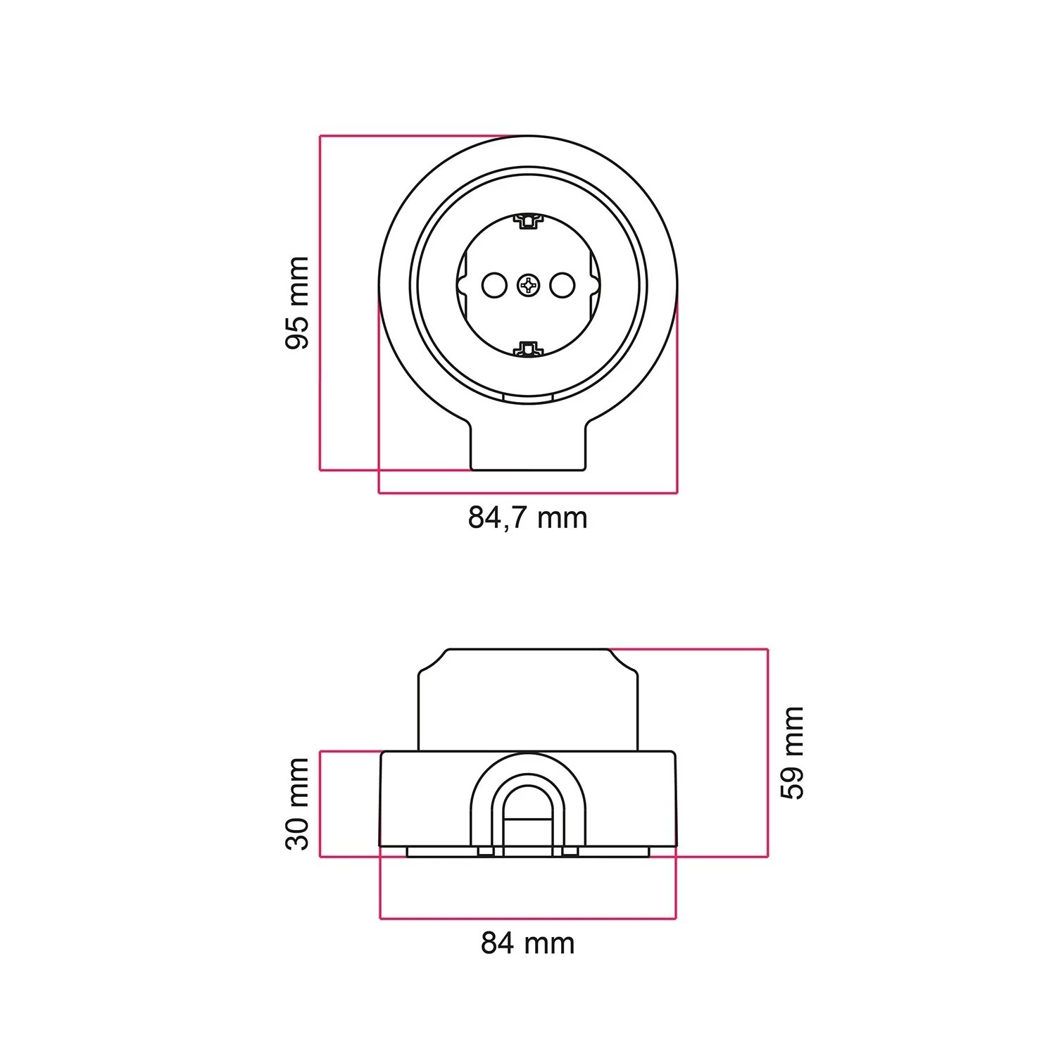 Toma Schuko de porcelana con base para canaleta de cables