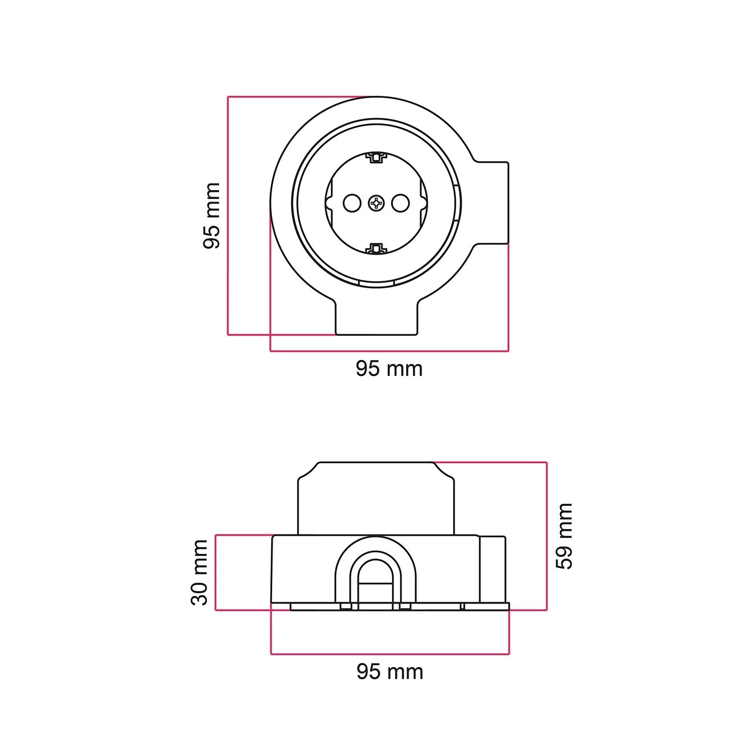Toma Schuko de porcelana con base para canaleta de cables