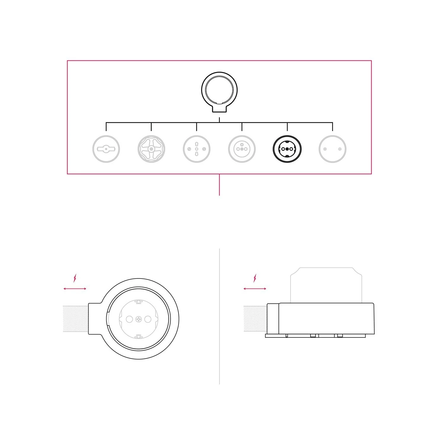 Toma Schuko de porcelana con base para canaleta de cables