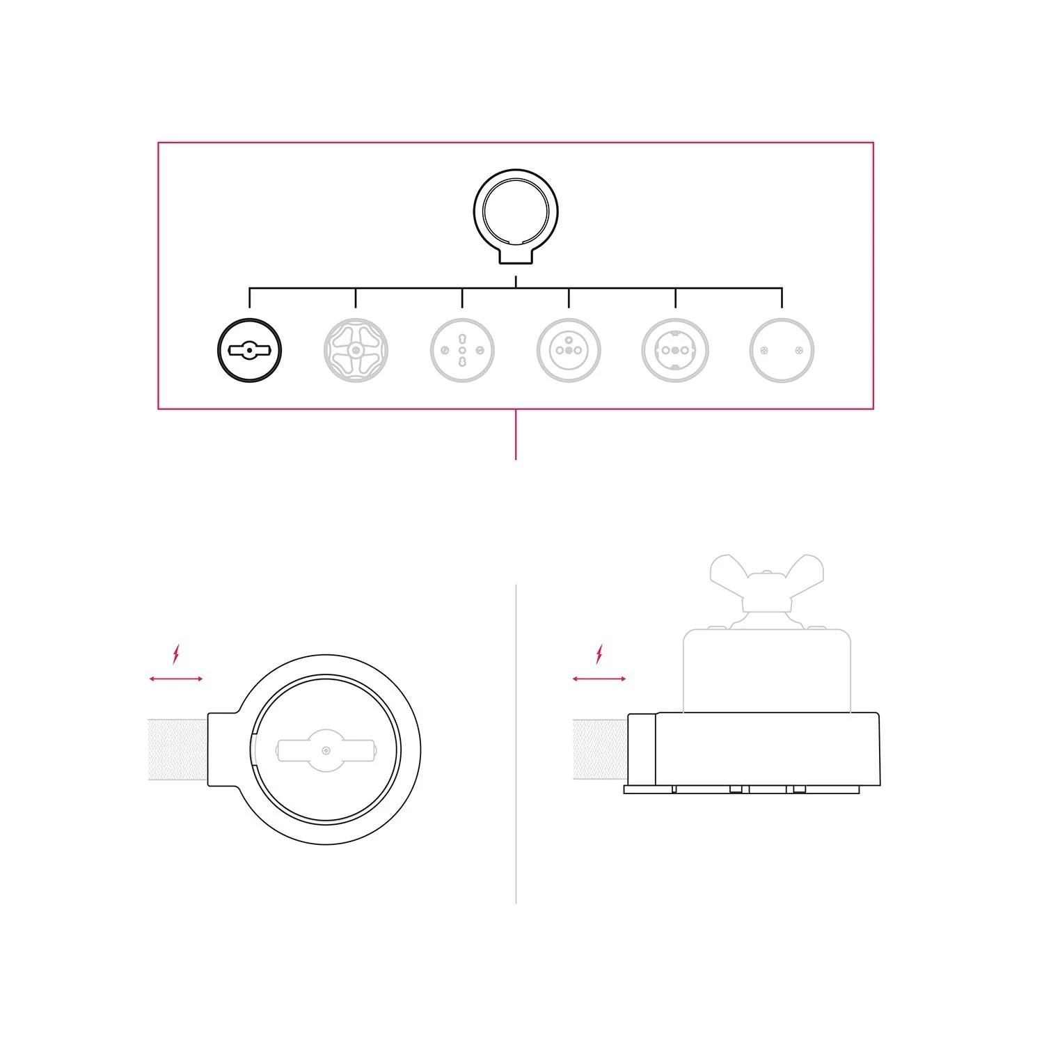 Interruptor de porcelana con base para pasacables