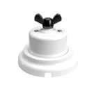 Interruptor de porcelana blanca con mariposa y base.