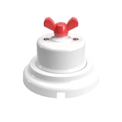 Interruptor de porcelana blanca con mariposa y base.