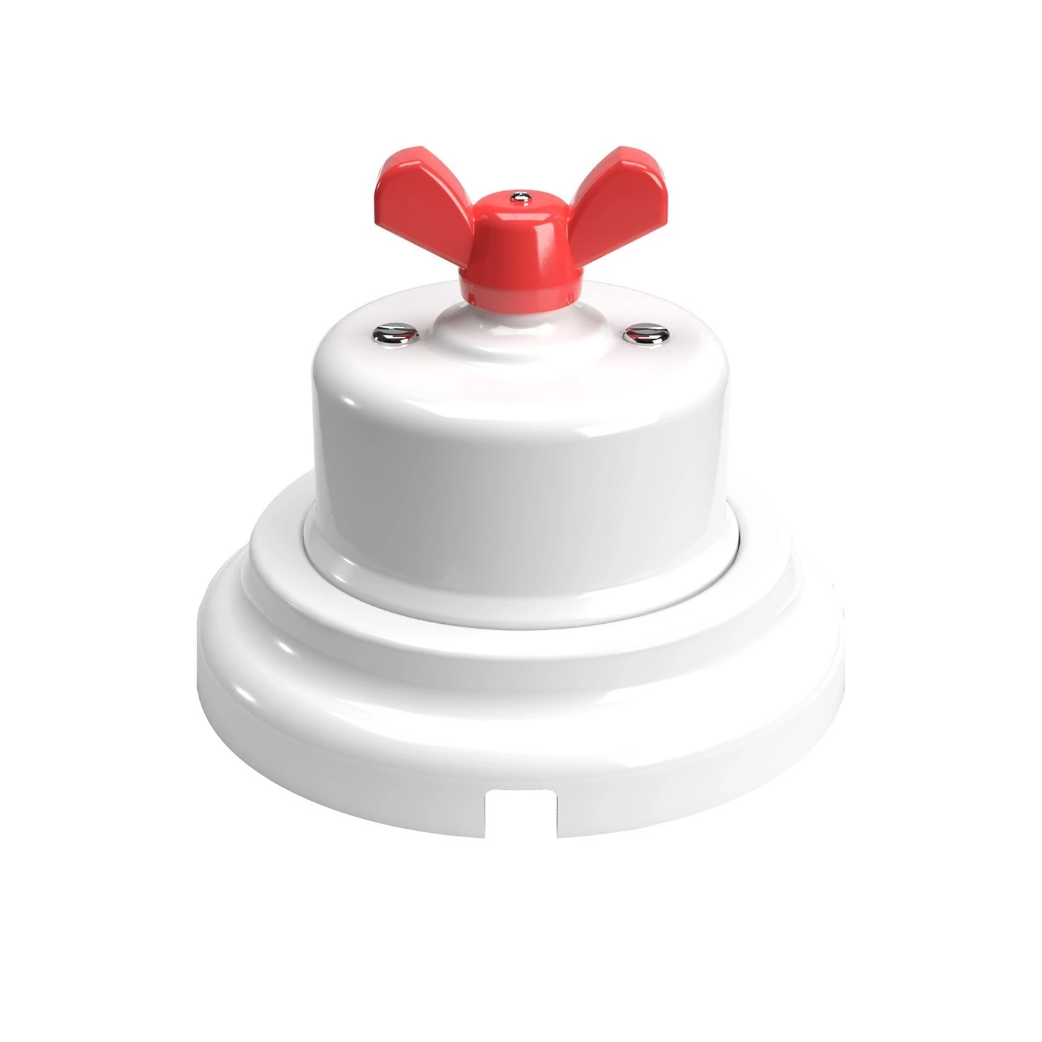Interruptor de porcelana blanca con mariposa y base.