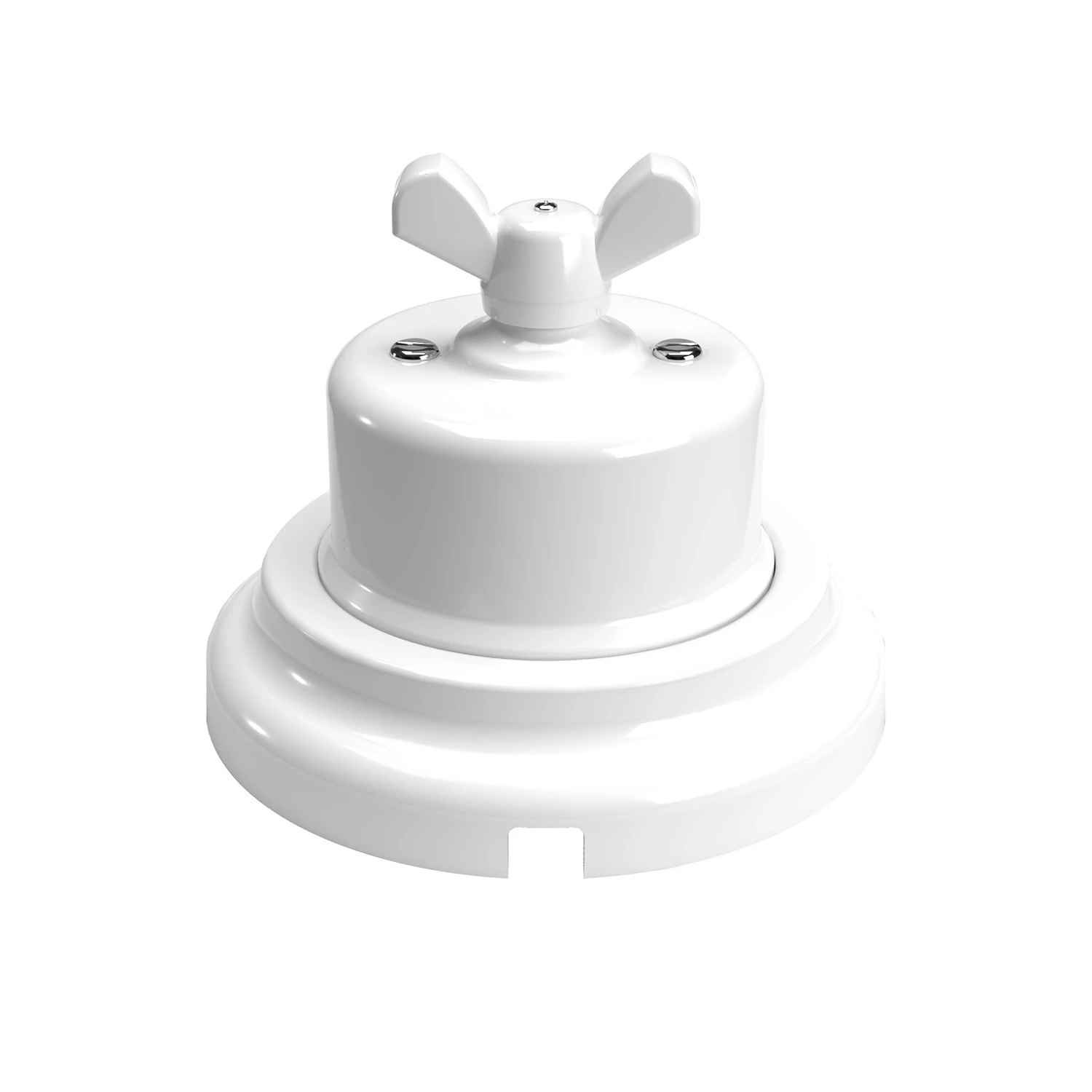 Interruptor de porcelana blanca con mariposa y base.