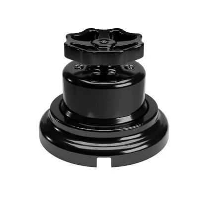 Interruptor de porcelana negra con pomo y base.