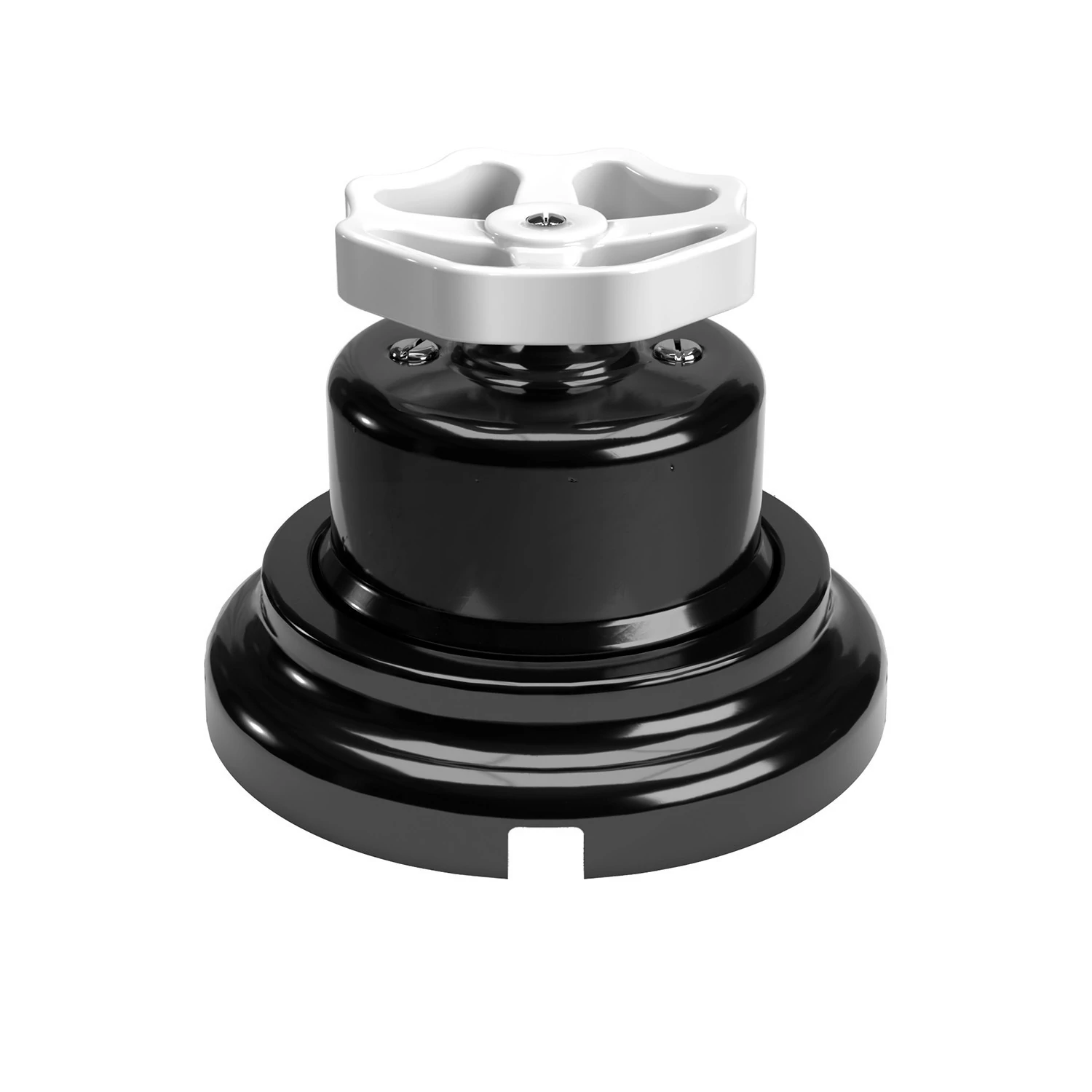 Interruptor de porcelana negra con pomo y base.