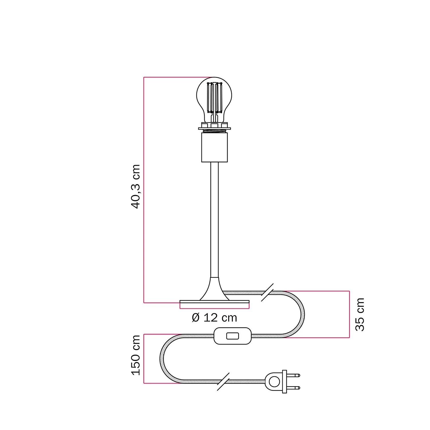 Lámpara de mesa de metal para pantalla.