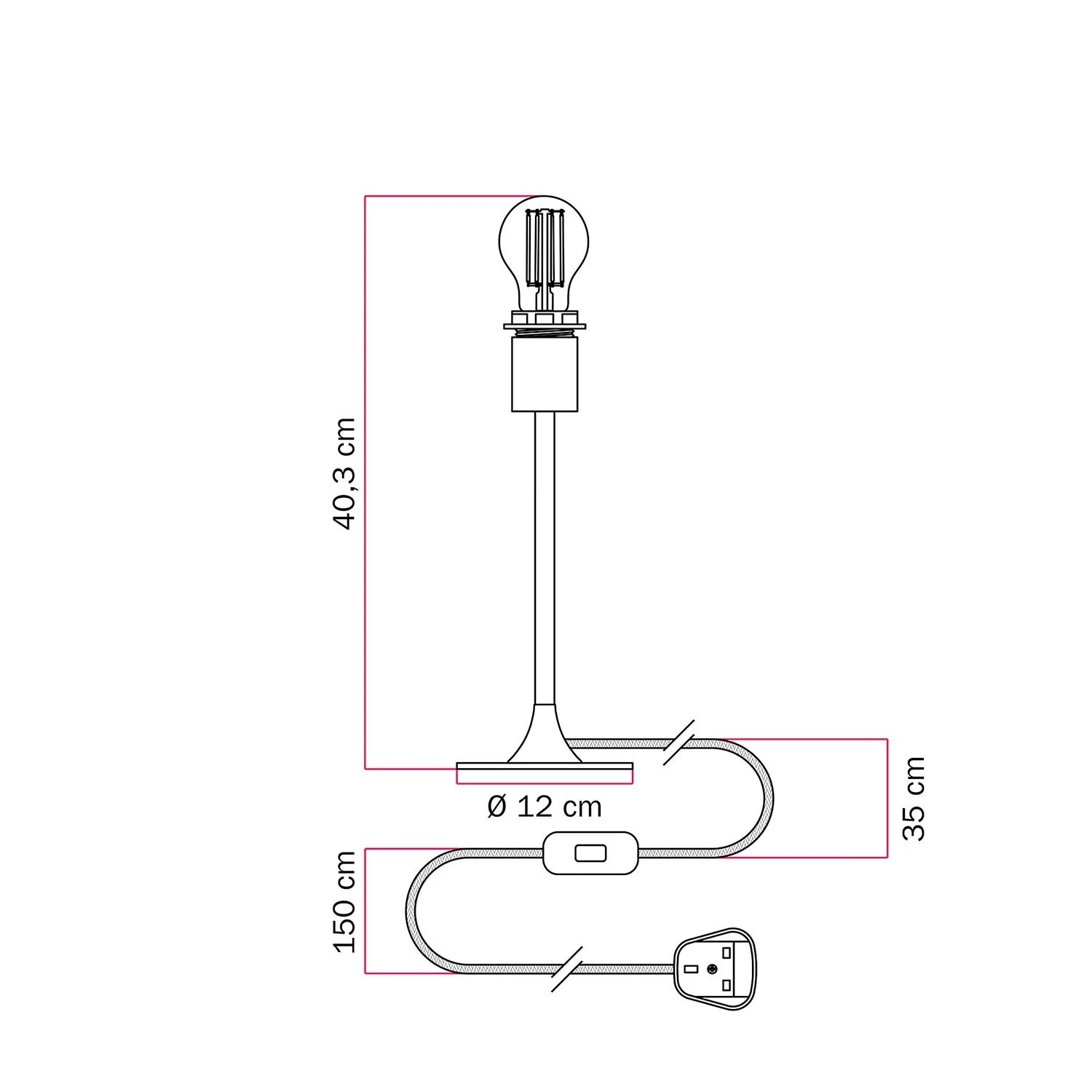 Lámpara de mesa de metal para pantalla.