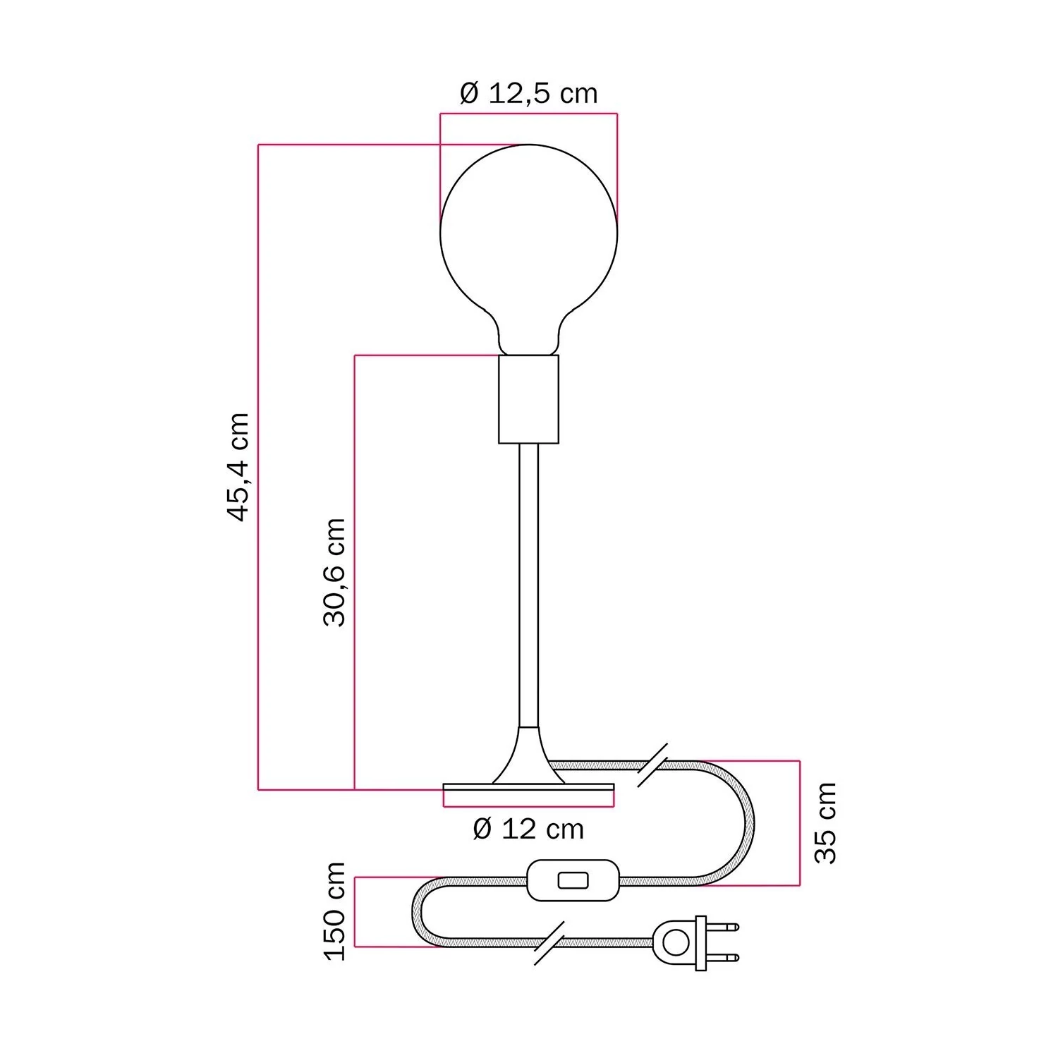 Lámpara de mesa de metal con bombilla vista