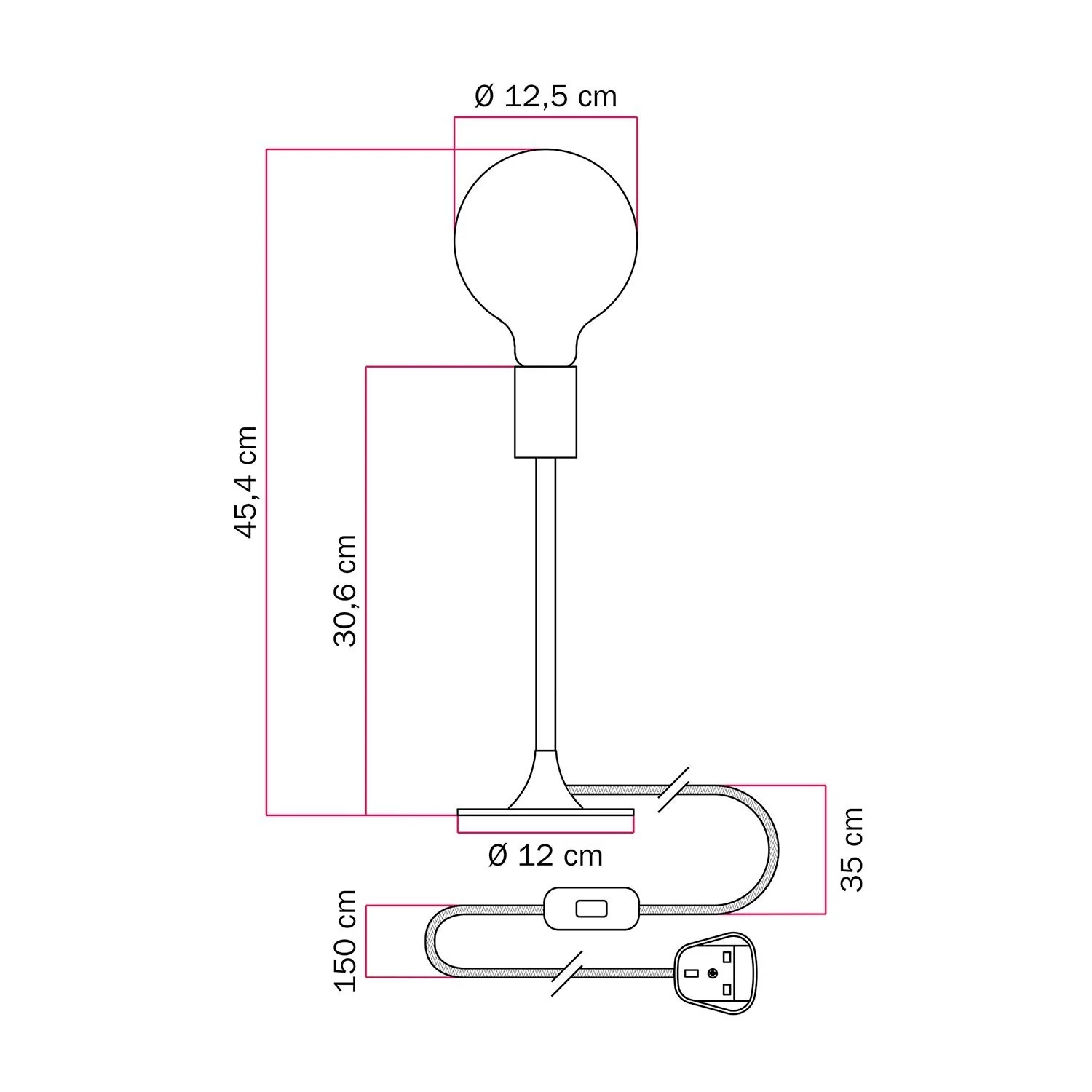 Lámpara de mesa de metal con bombilla vista