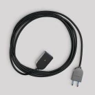 Alargador eléctrico con cable textil negro brillante 2P 10A