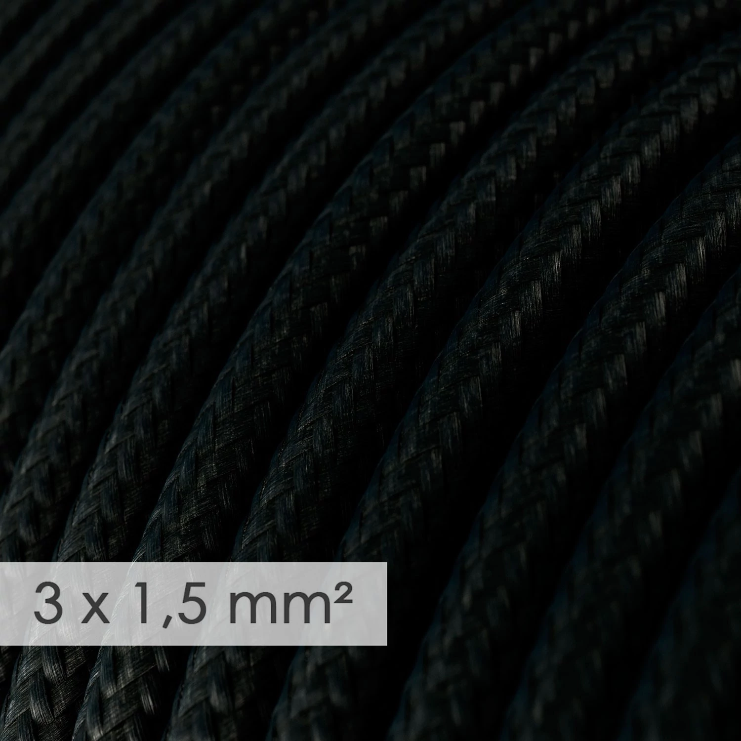 Multienchufe alemana con cable de tejido negro brillante
