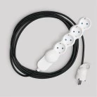 Multienchufe alemana con cable de tejido negro brillante