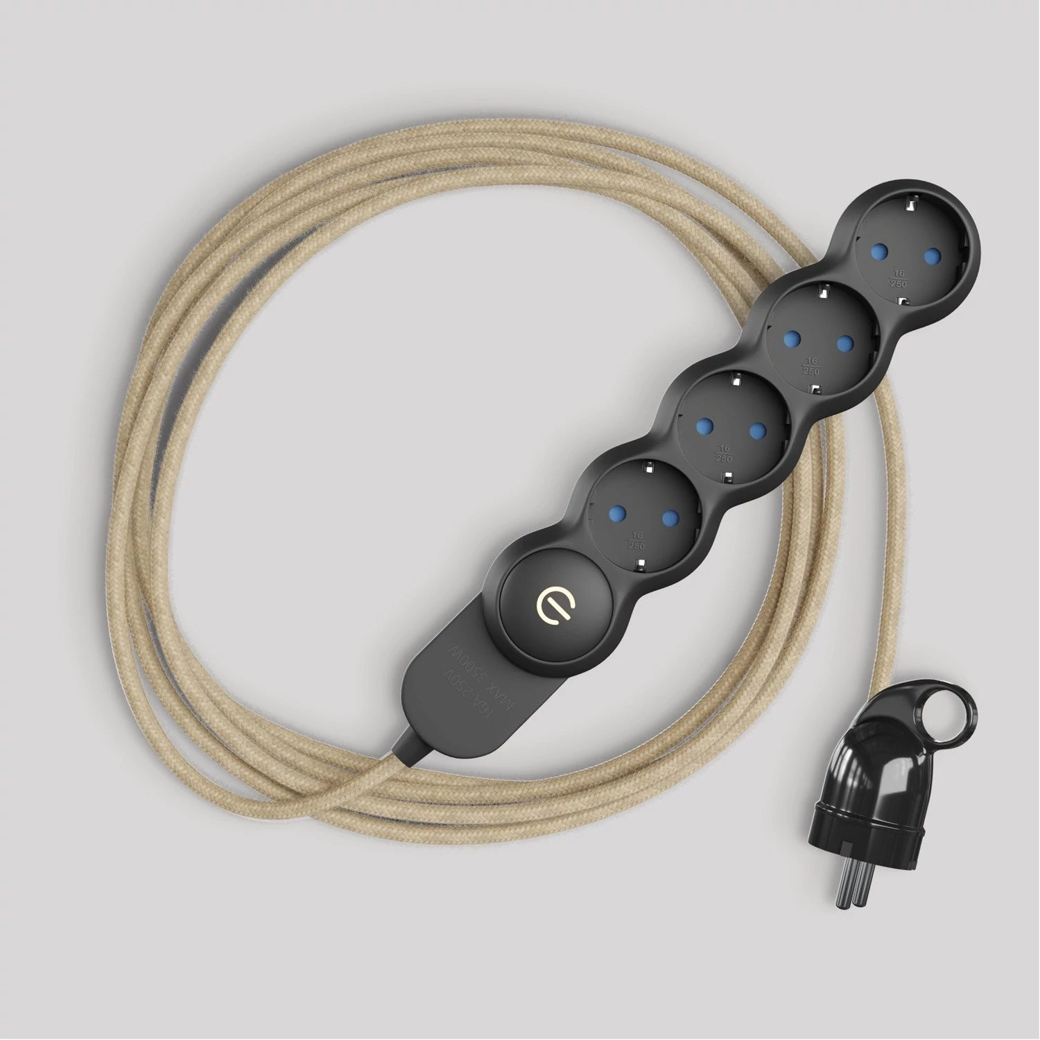 Multienchufe Schuko con cable de yute neutro y enchufe