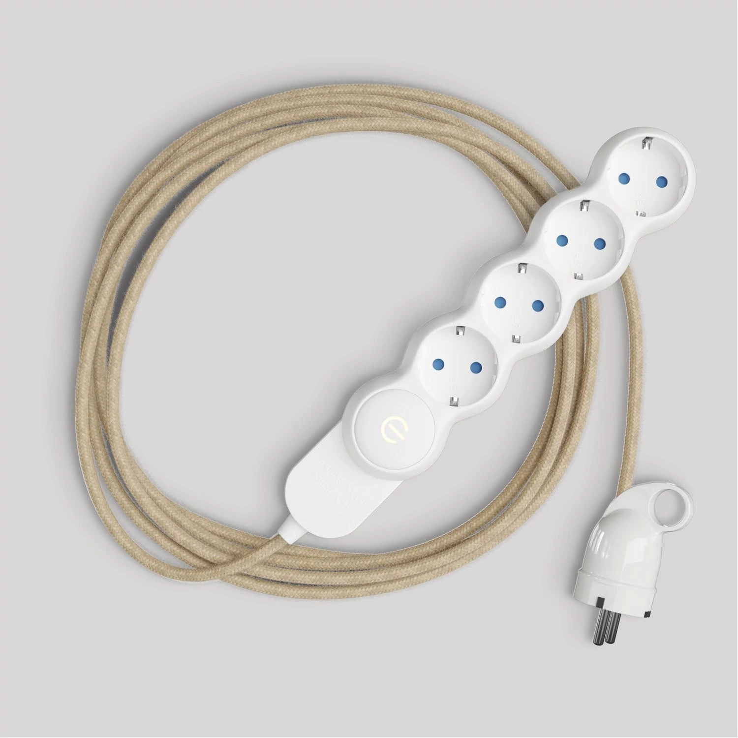 Multienchufe Schuko con cable de yute neutro y enchufe