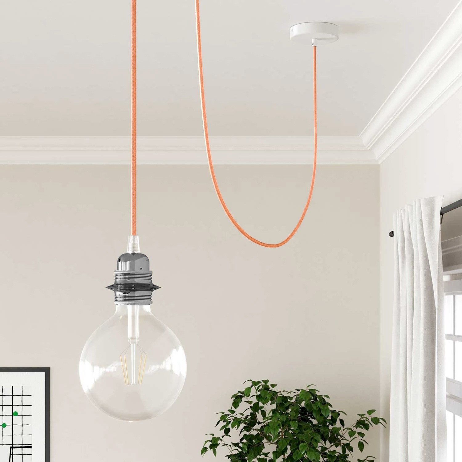 Cable eléctrico textil color melocotón